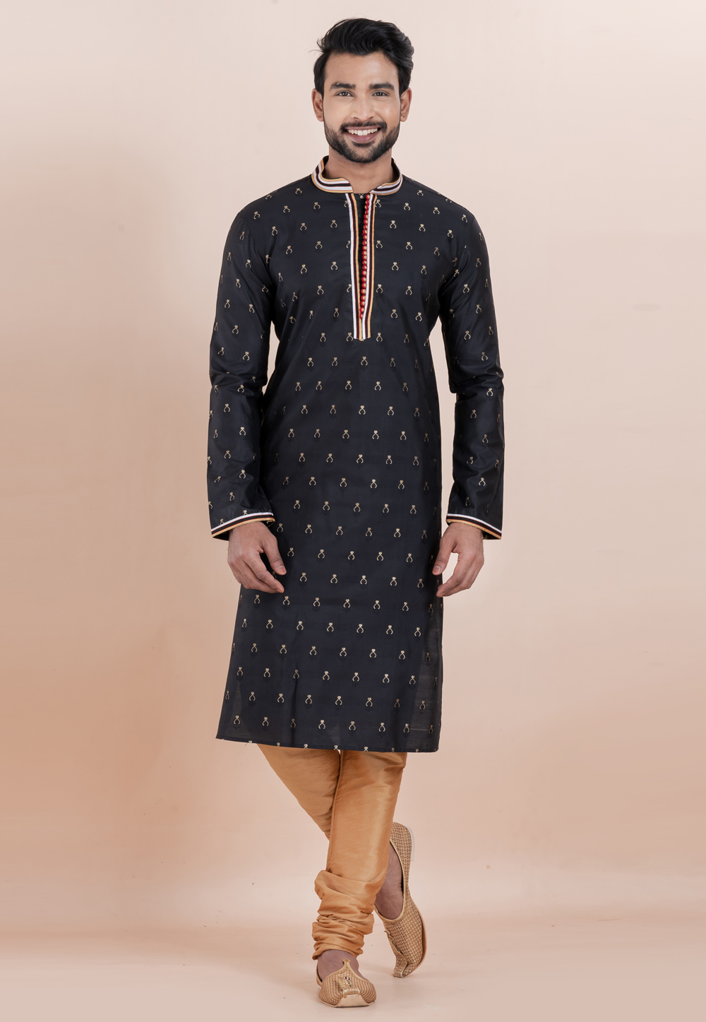 Black Cotton Silk Kurta Pajama 306011