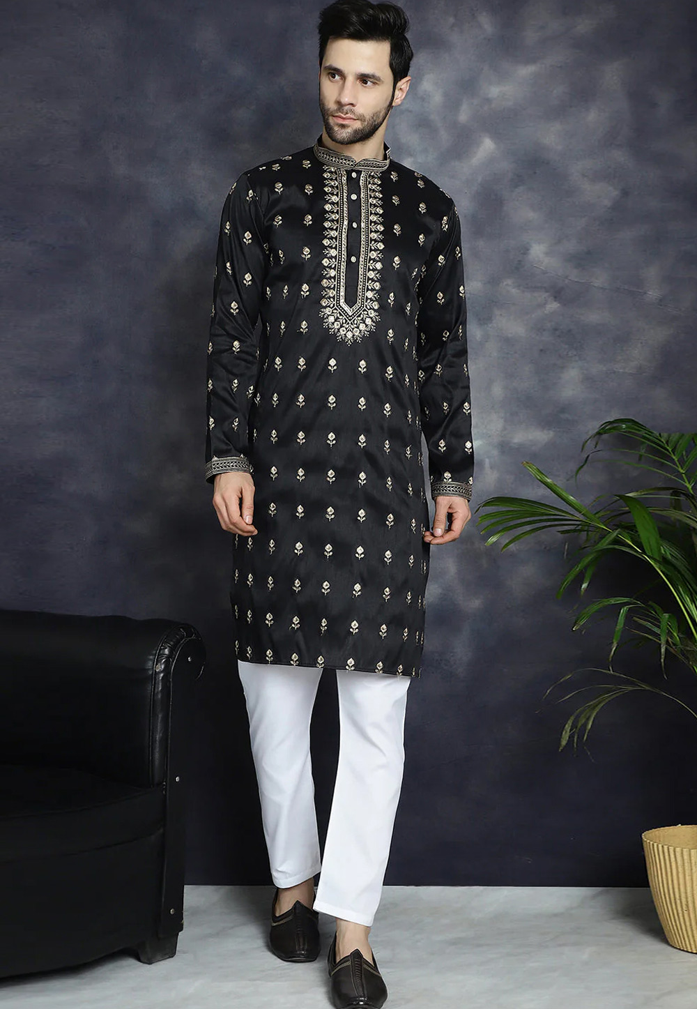 Black Cotton Silk Kurta Pajama 287499