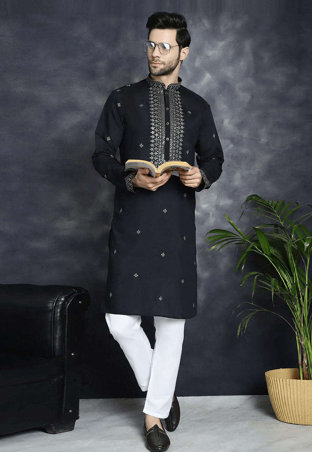 Black Cotton Silk Kurta Pajama 287741