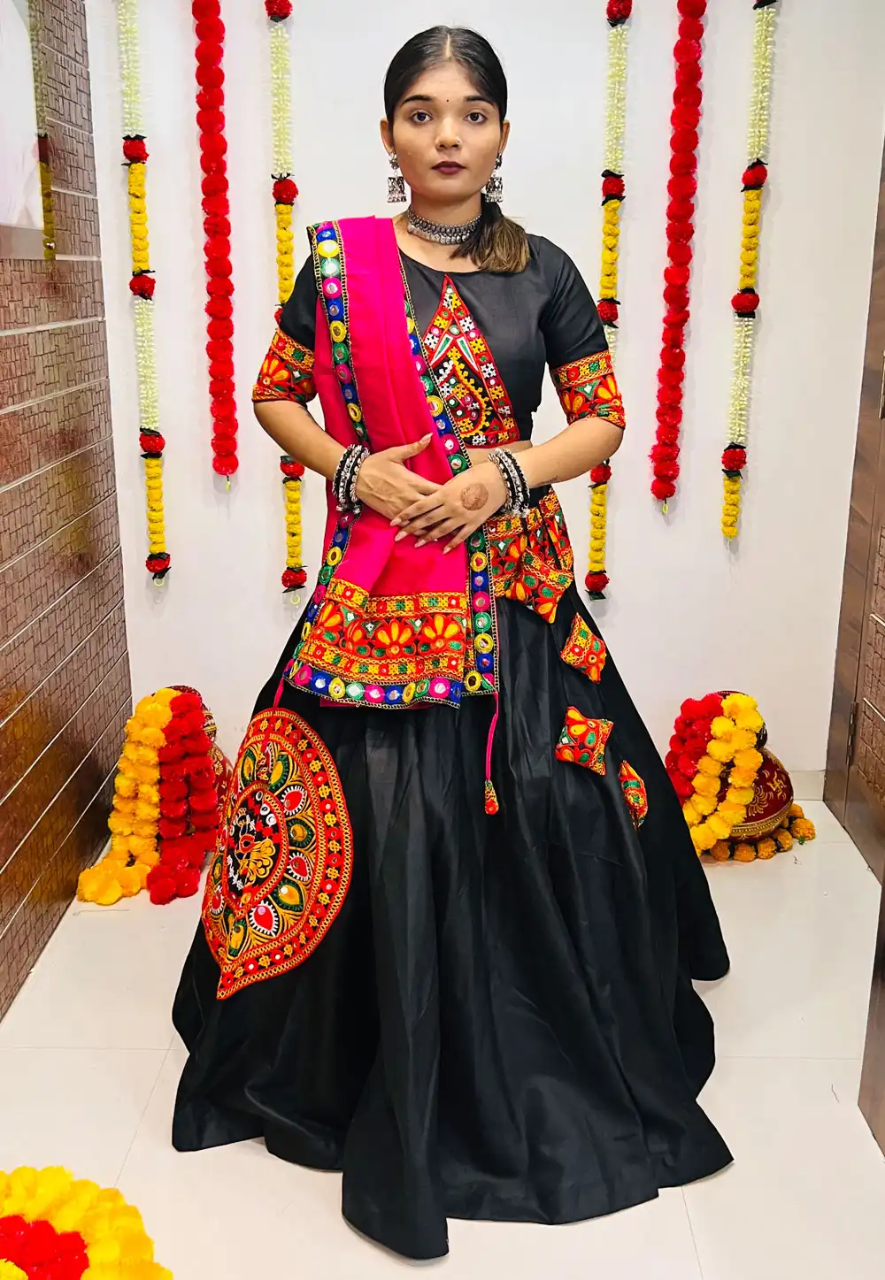 Black Cotton Silk Navratri Chaniya Choli 291413