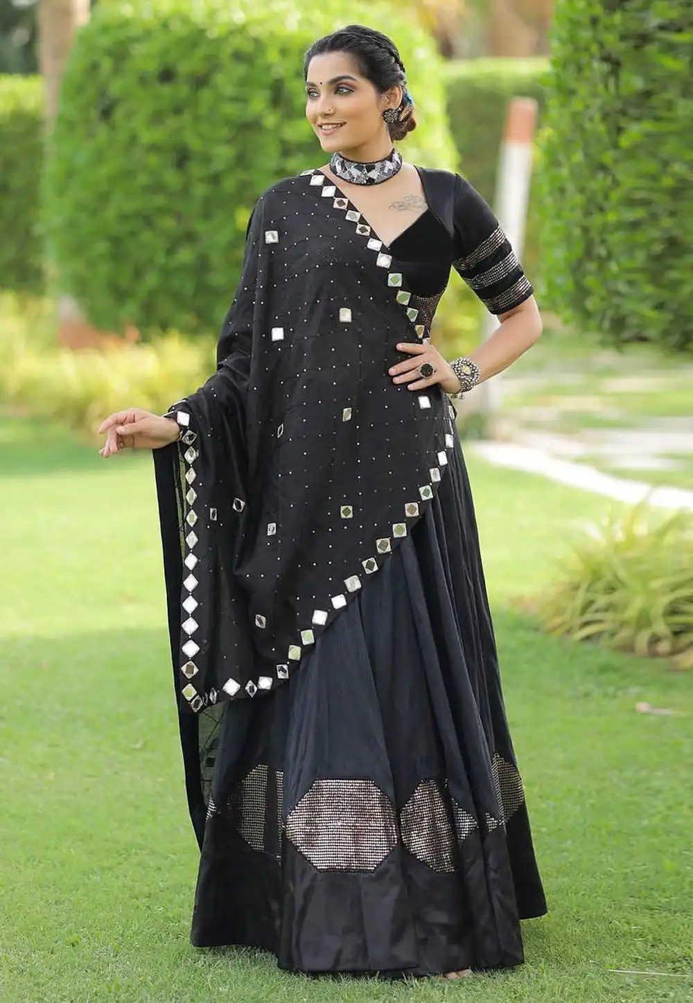 Black Cotton Silk Navratri Chaniya Choli 289851