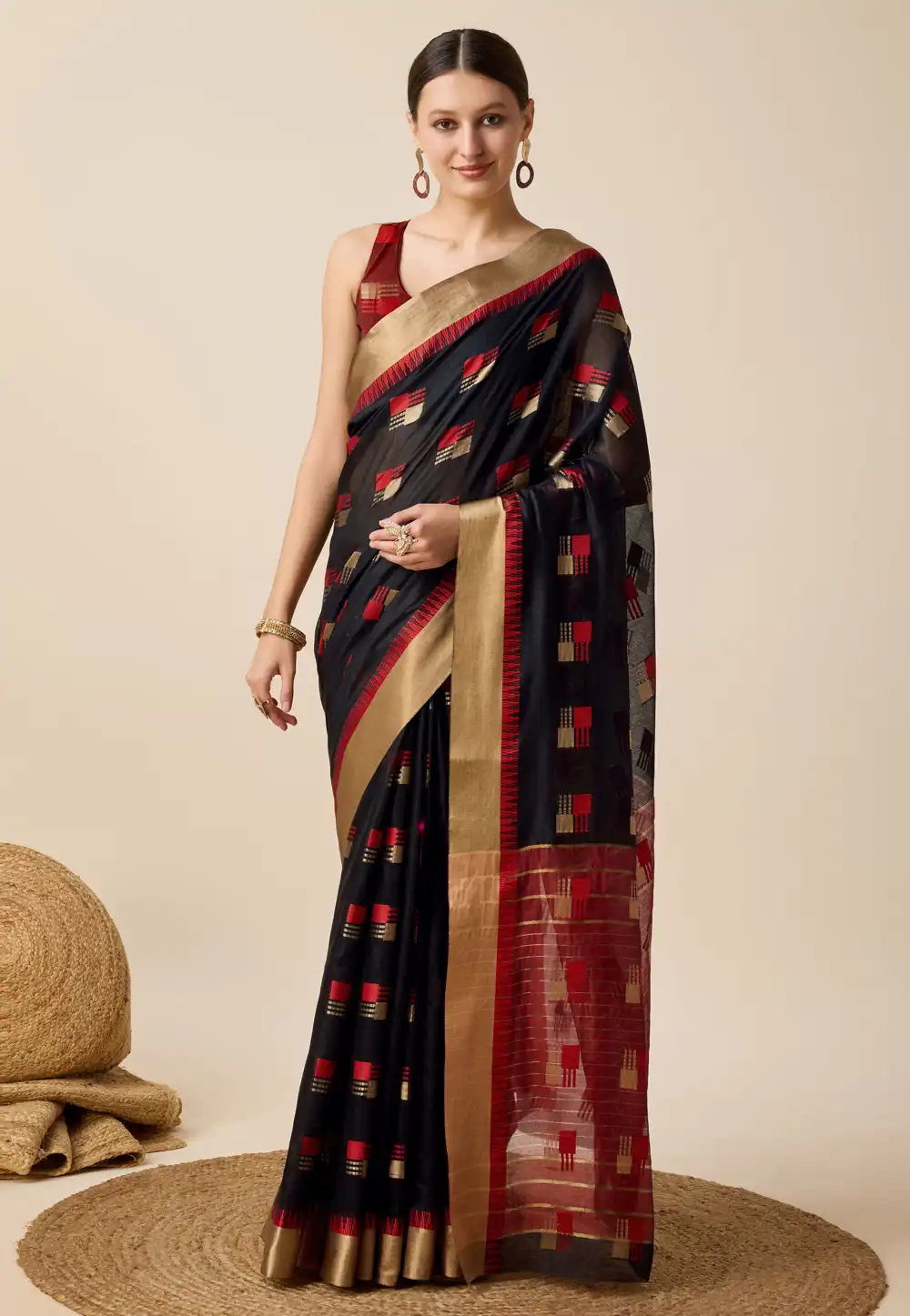 Black Cotton Silk Saree With Blouse 289976