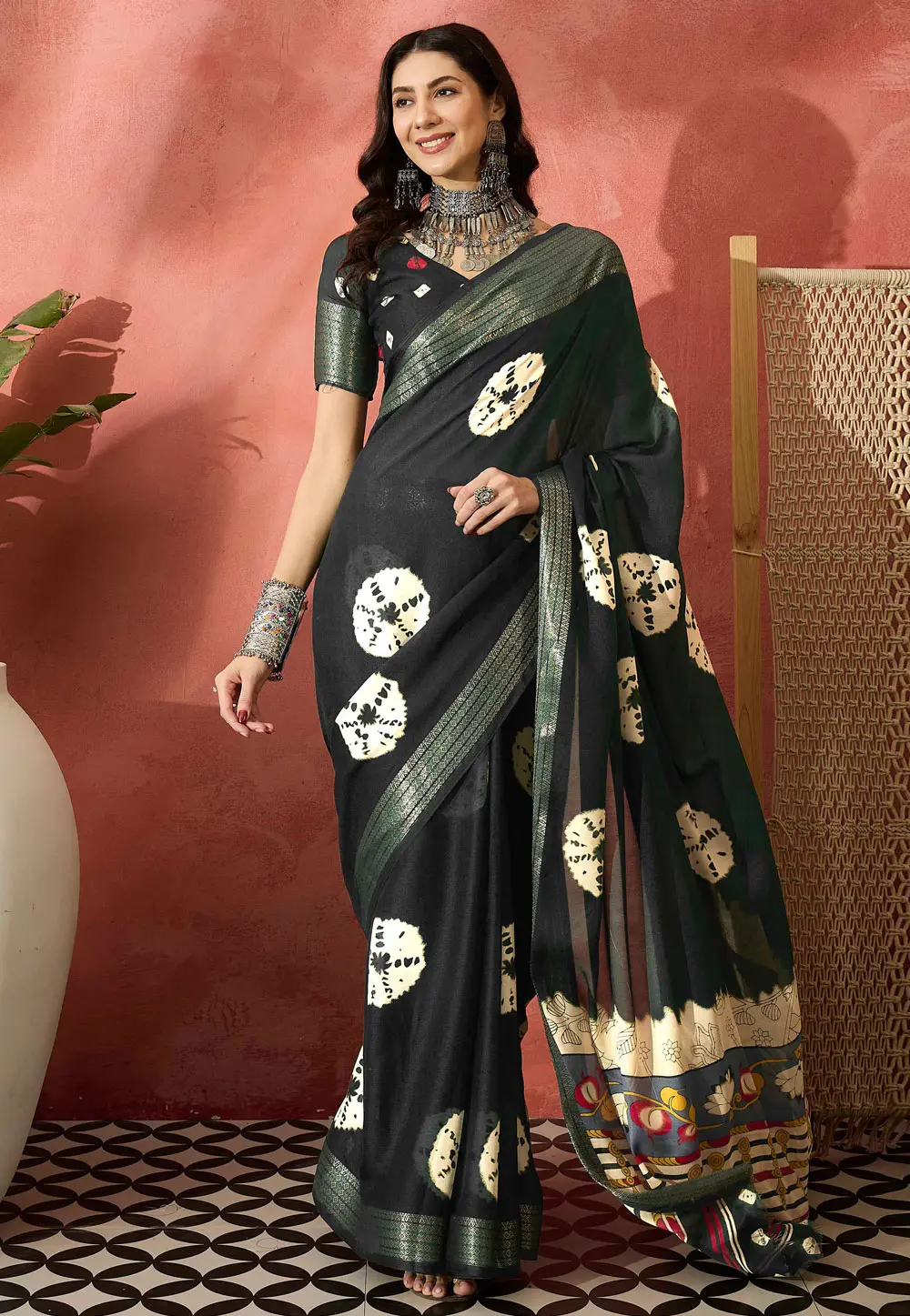 Black Cotton Silk Saree With Blouse 304698