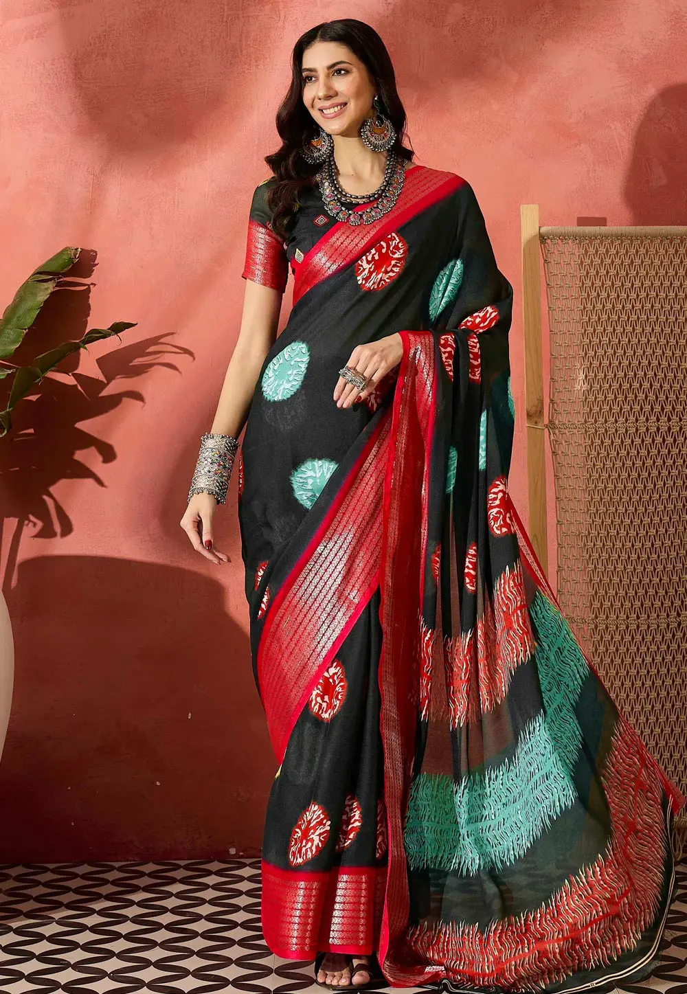 Black Cotton Silk Saree With Blouse 304719