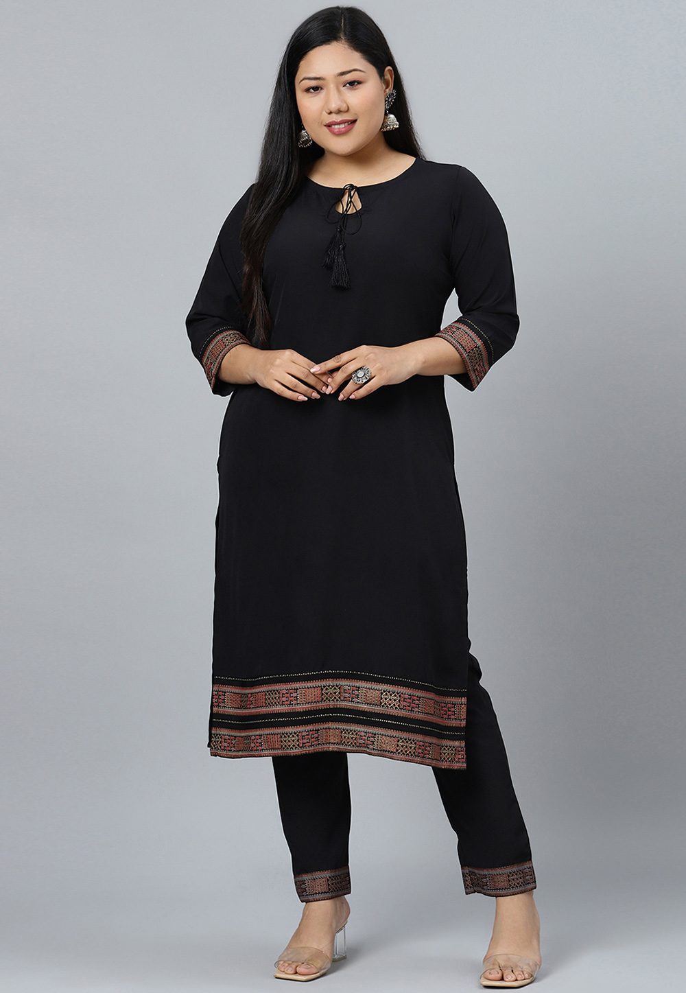 Black Crepe Kurta Set With Pant 305230