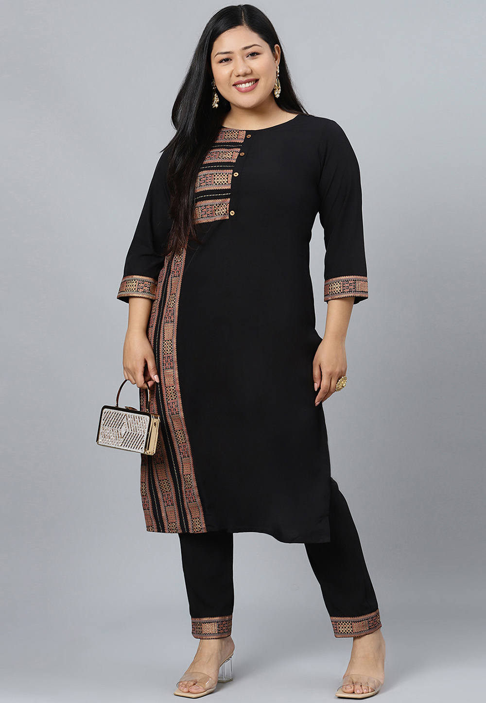 Black Crepe Kurta Set With Pent 305233