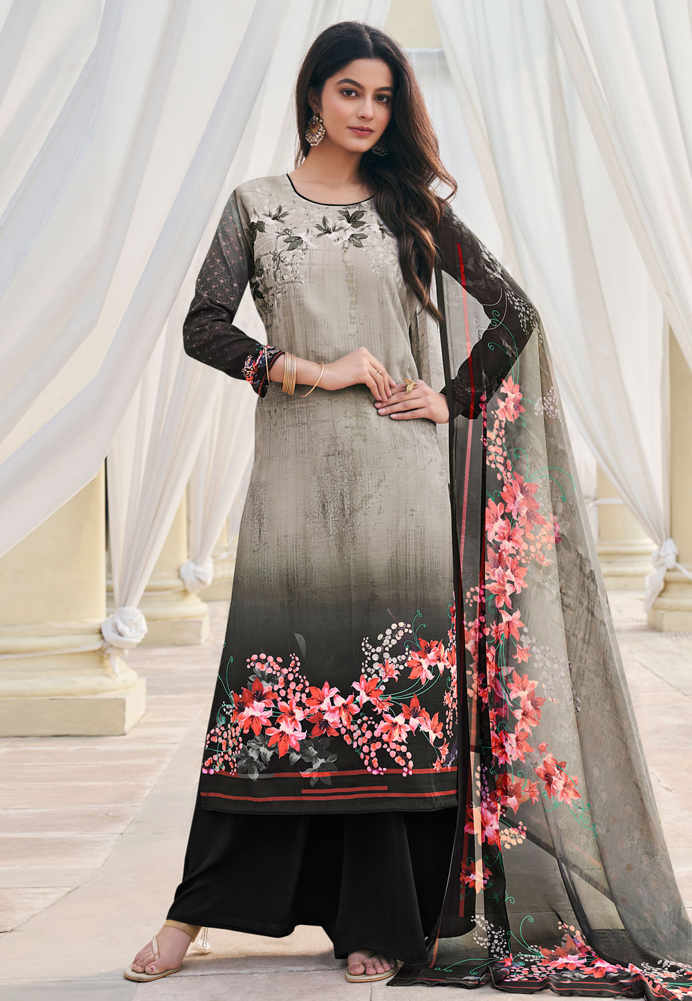 Black Crepe Pakistani Suit 310480