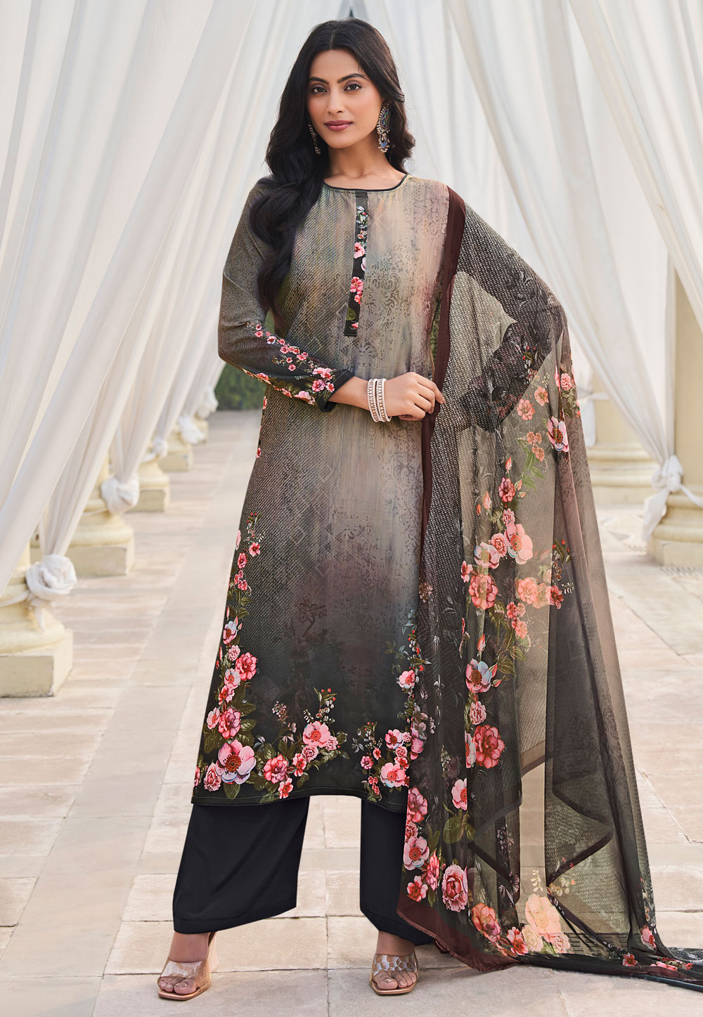 Black Crepe Palazzo Suit 310476