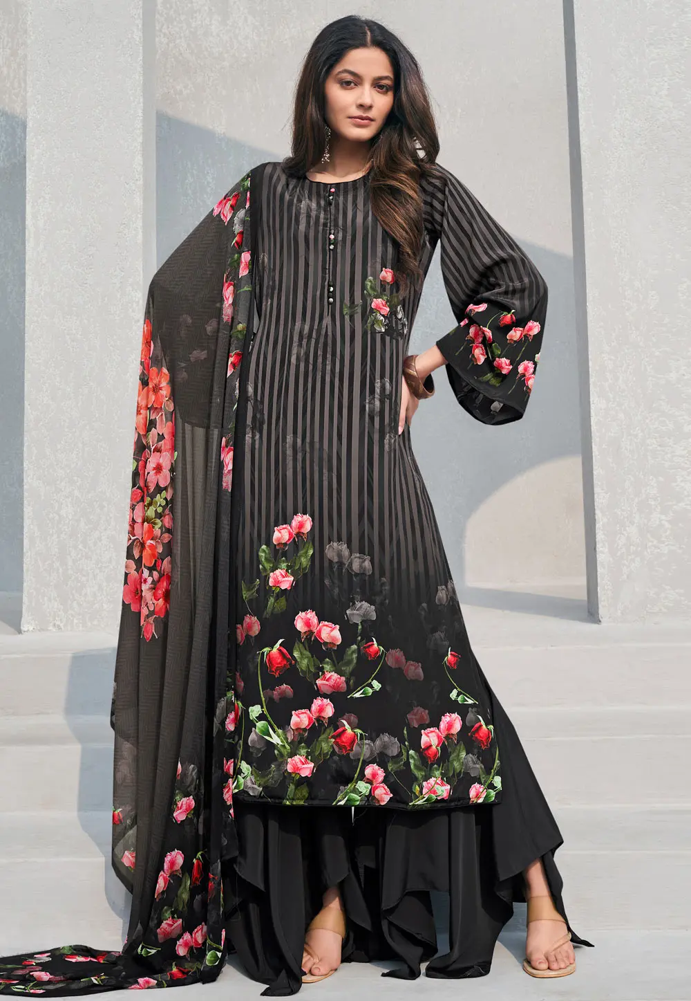 Black Crepe Palazzo Suit 302072