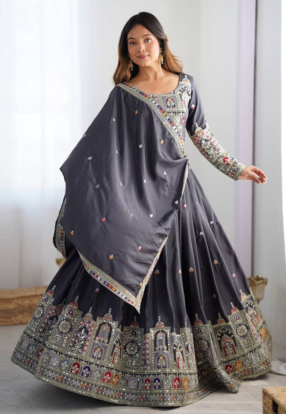 Black Crepe Silk Navratri Chaniya Choli 310697