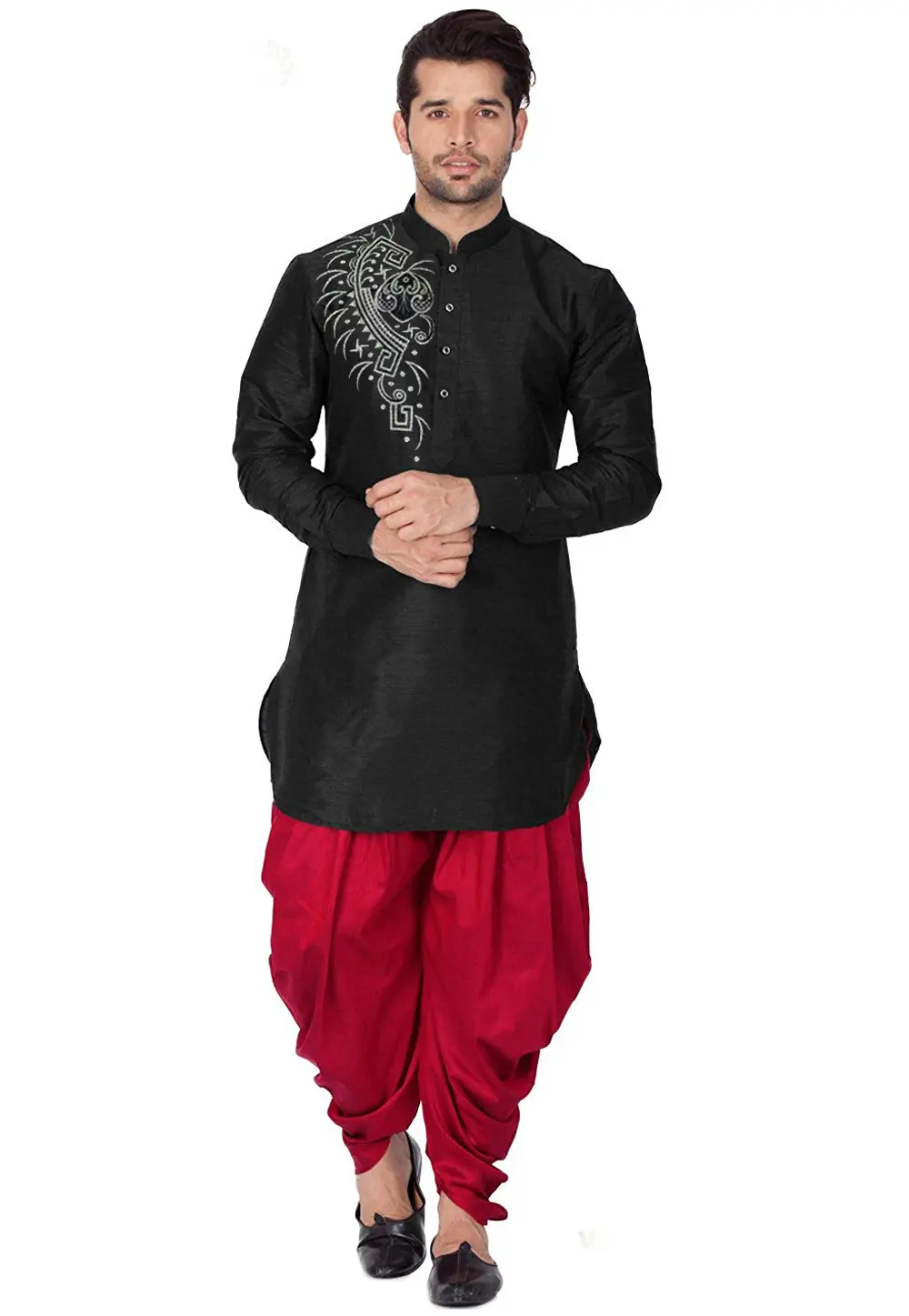 Black Dupion Silk Dhoti Kurta 303394