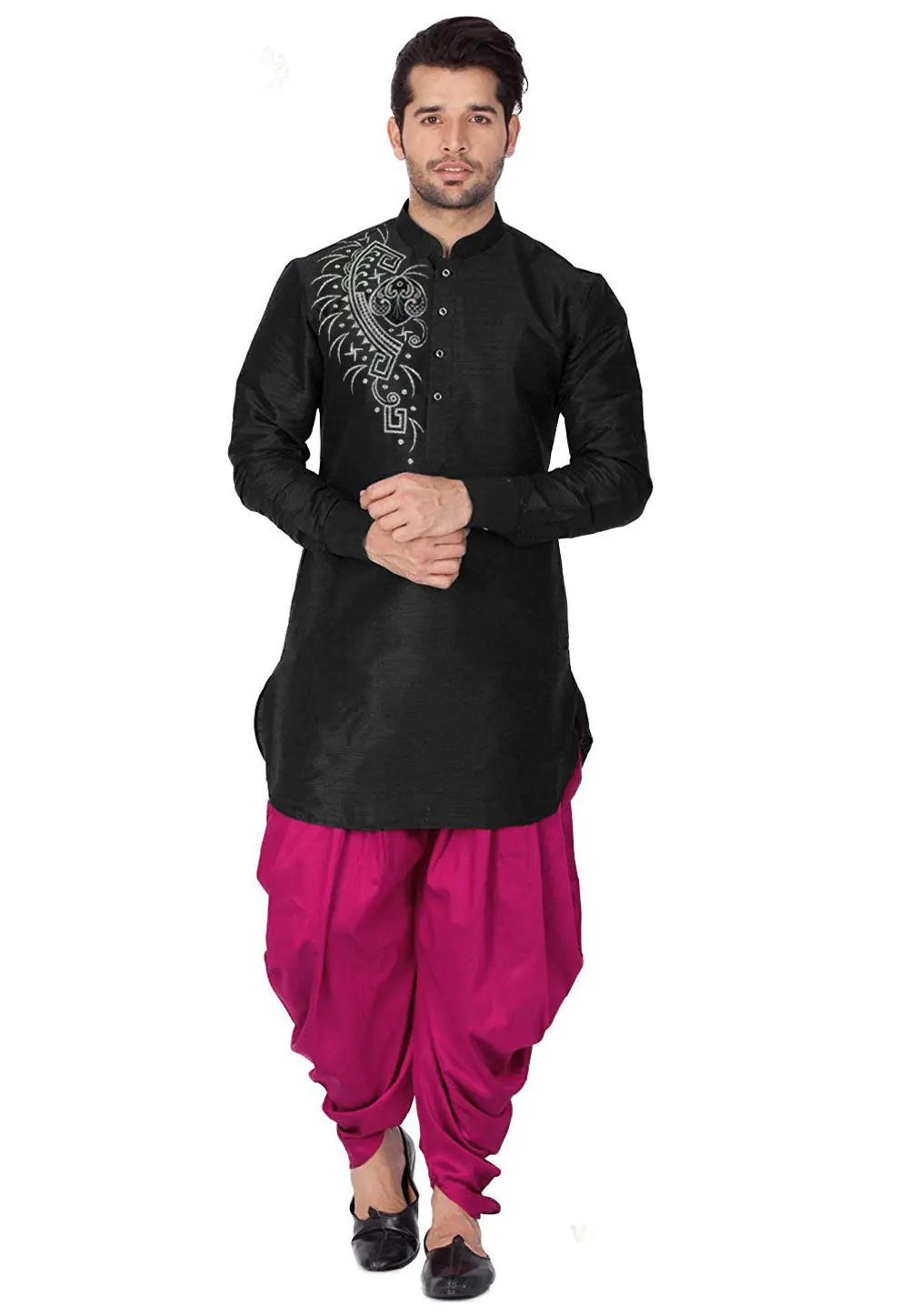 Black Dupion Silk Dhoti Kurta 303395