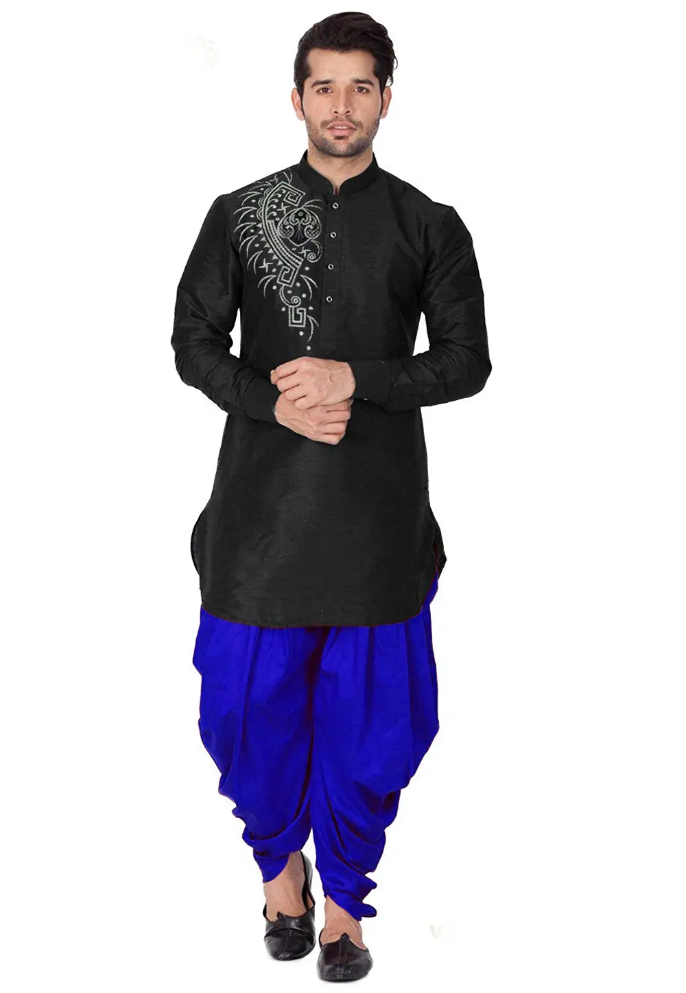 Black Dupion Silk Dhoti Kurta 303397