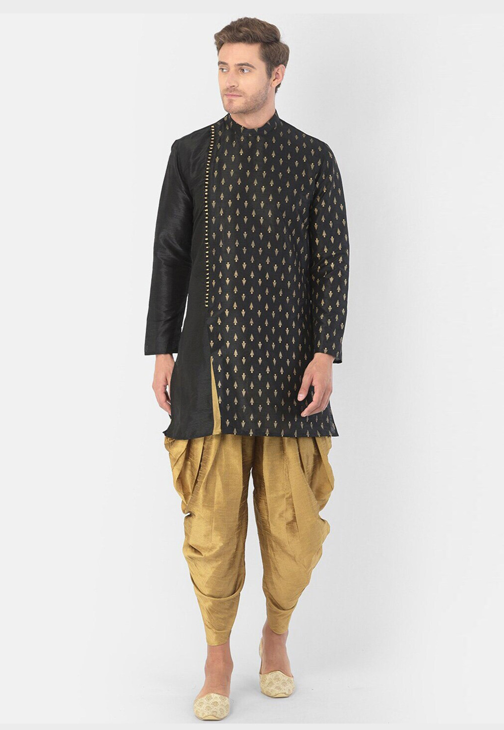 Black Dupion Silk Dhoti Kurta 286438