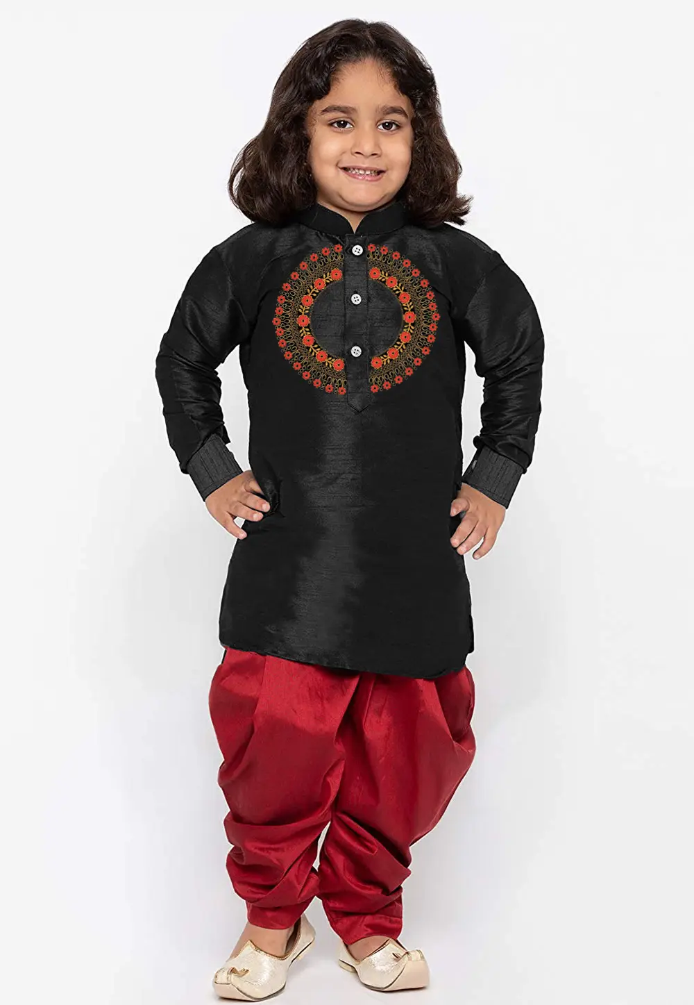 Black Dupion Silk Kids Dhoti Kurta 301808