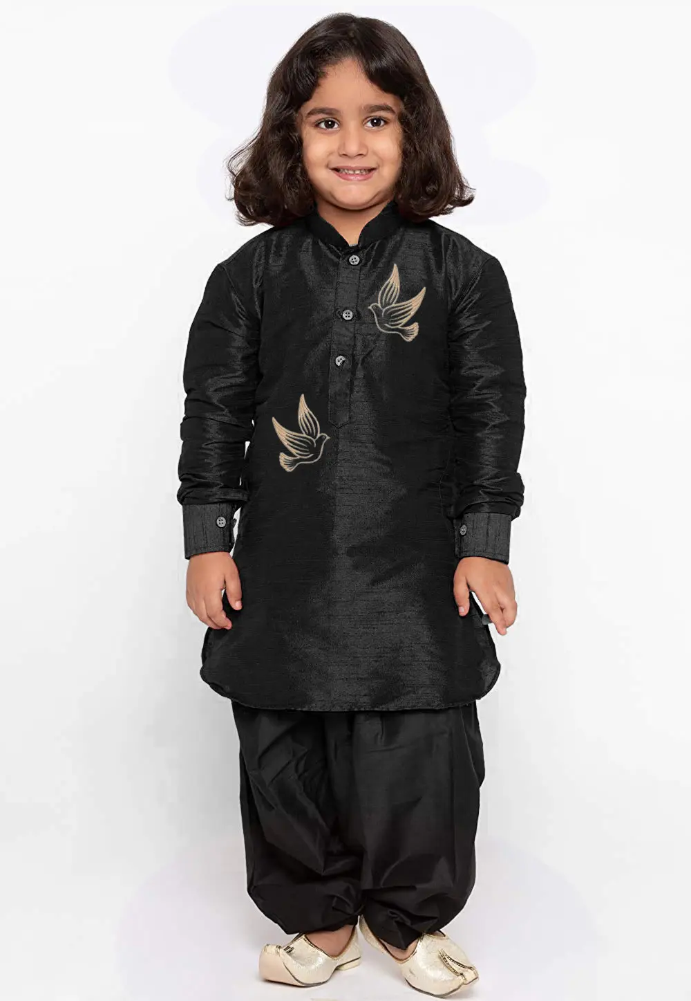 Black Dupion Silk Kids Dhoti Kurta 301818