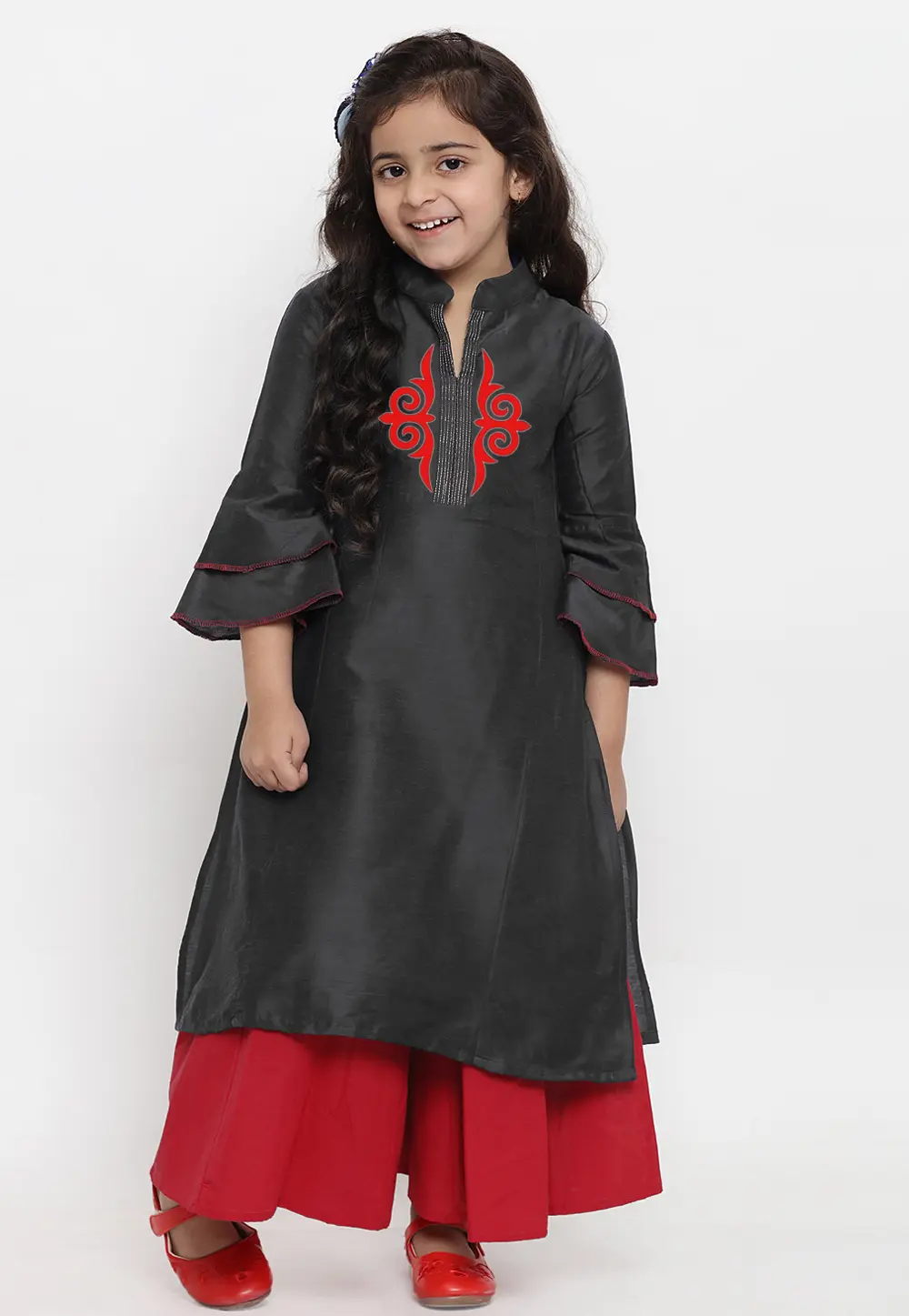 Black Dupion Silk Kids Palazzo Suit 301837