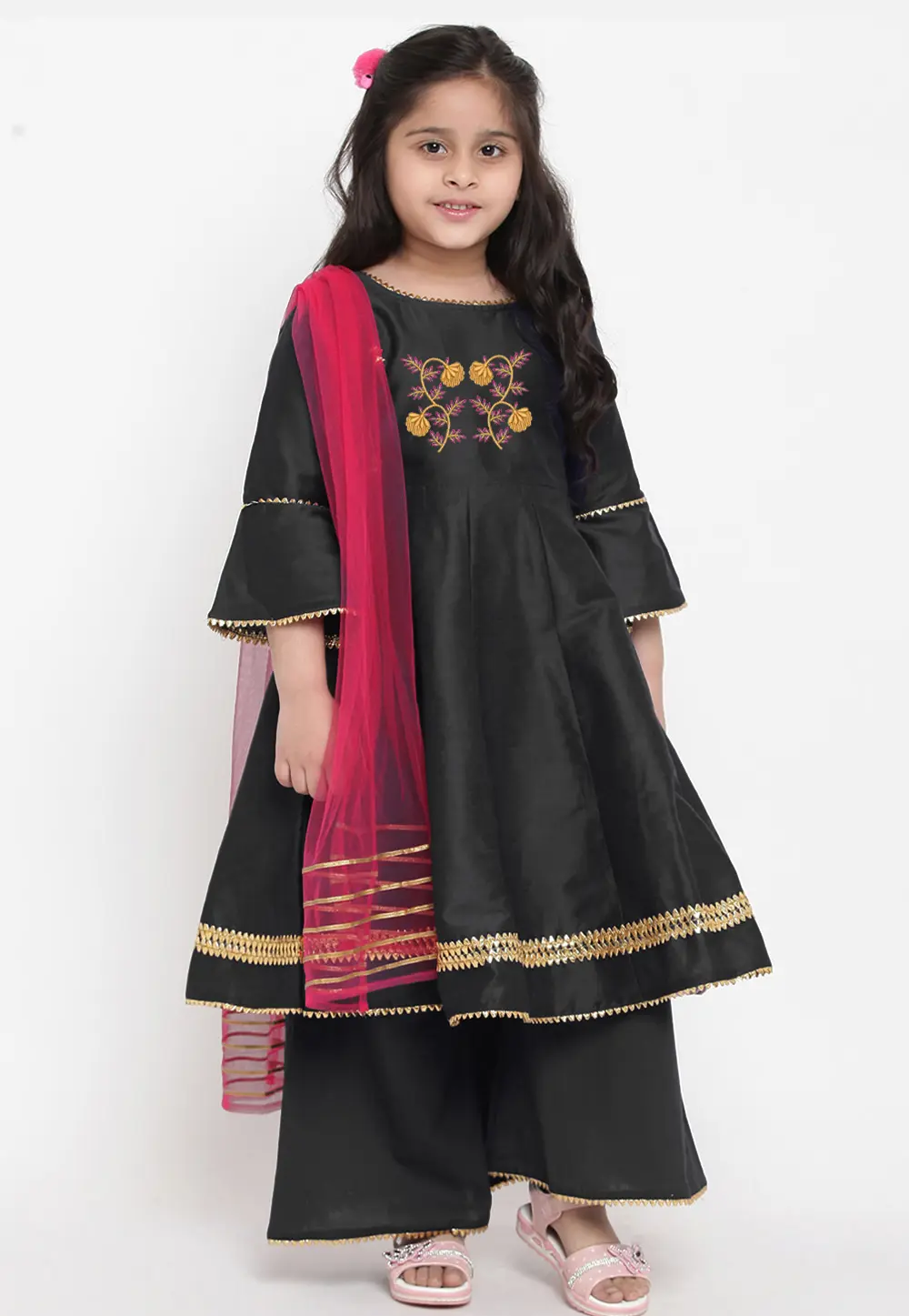 Black Dupion Silk Kids Palazzo Suit 301845