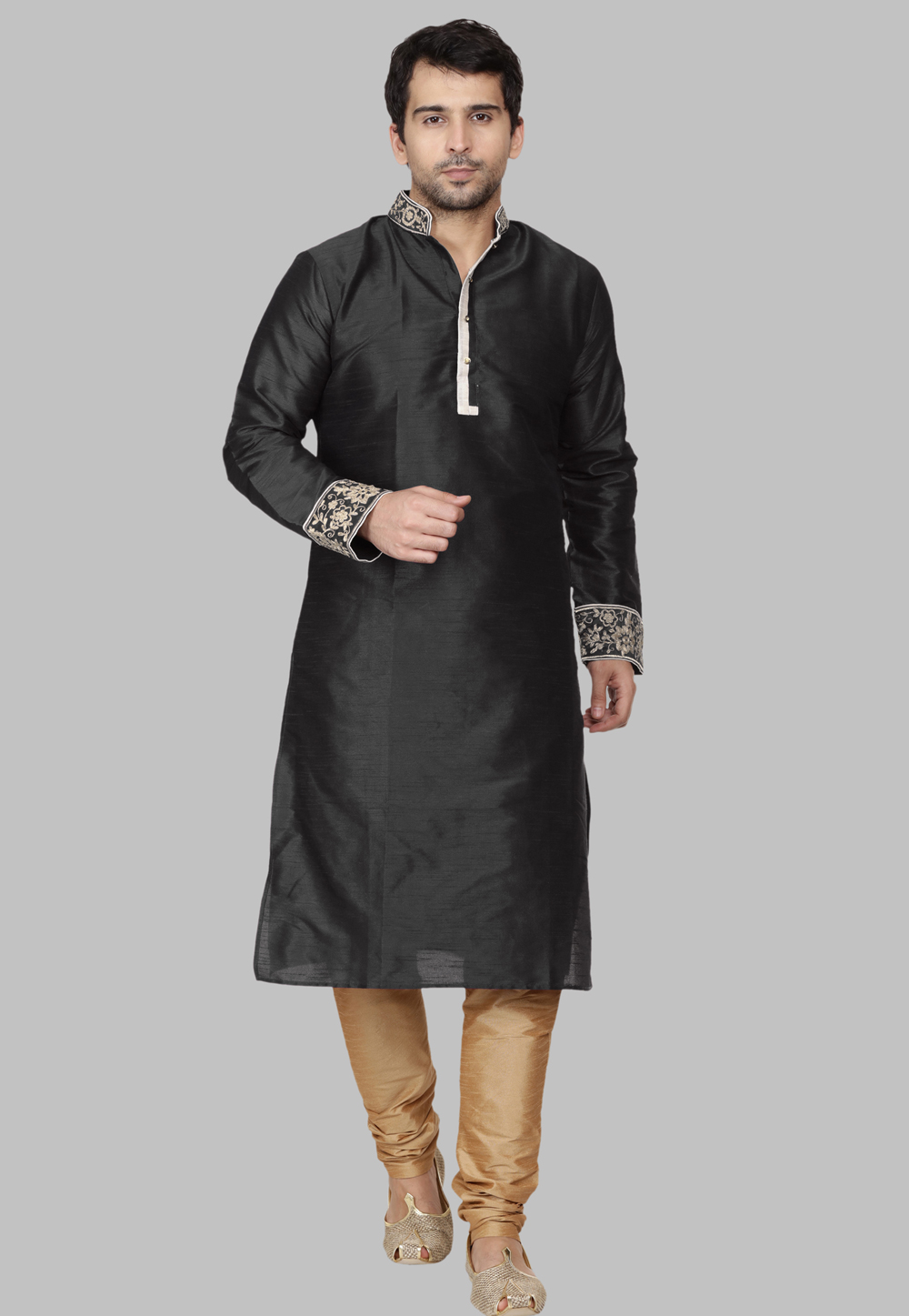 Black Dupion Silk Kurta Pajama 286725