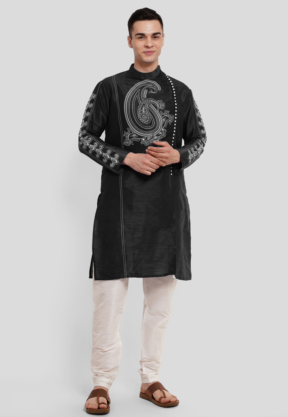 Black Dupion Silk Kurta Pajama 286734