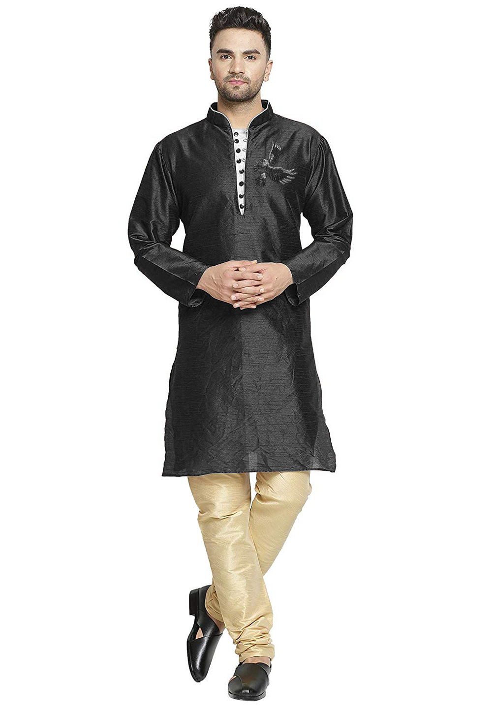 Black Dupion Silk Kurta Pajama 304862