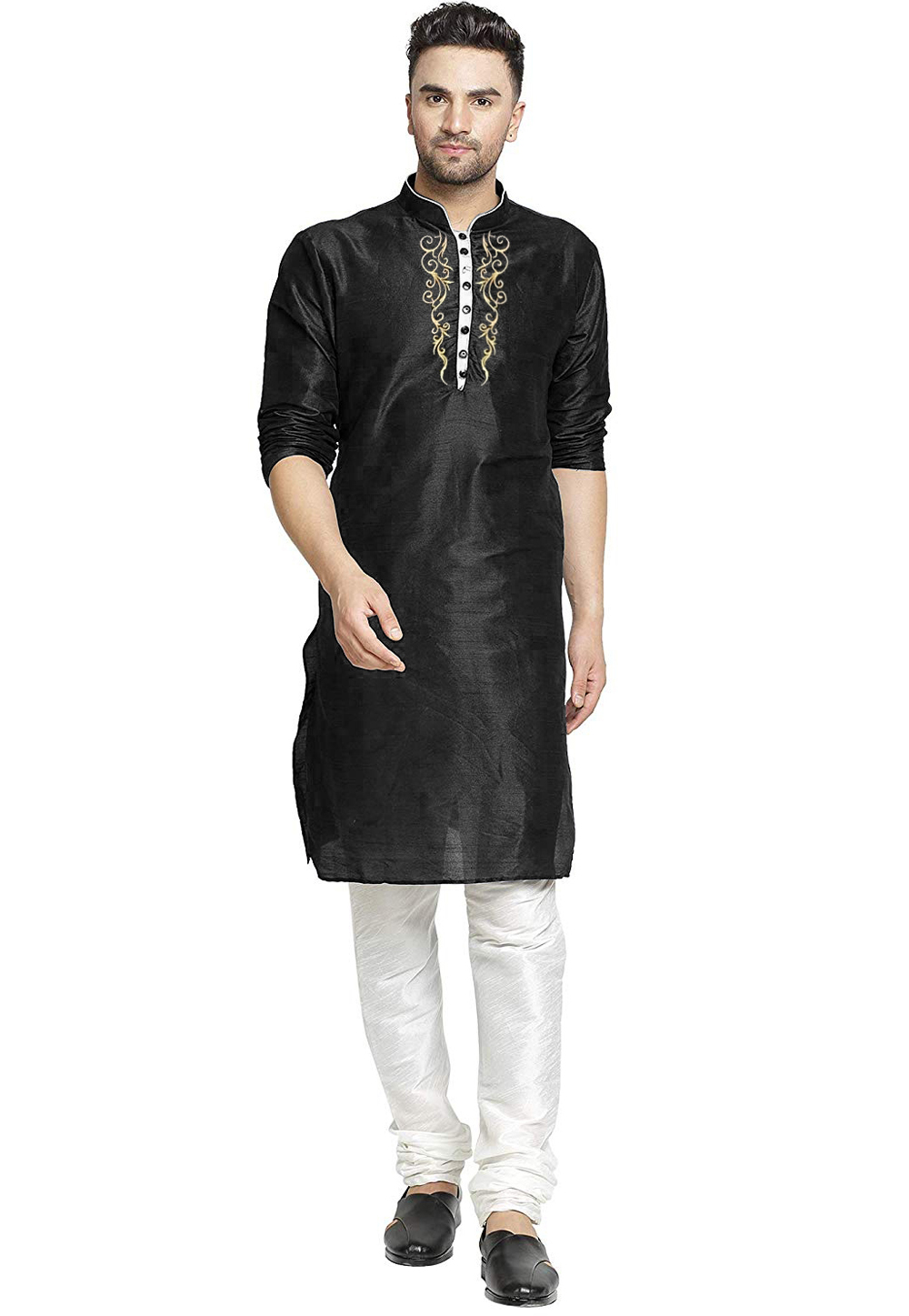 Black Dupion Silk Kurta Pajama 305125