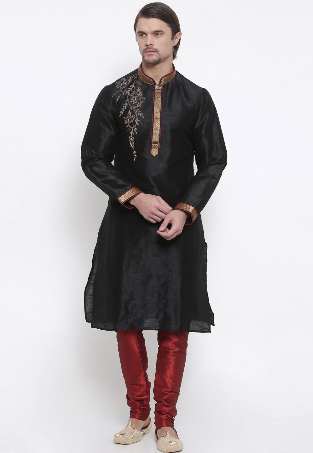 Black Dupion Silk Kurta Pajama 305145