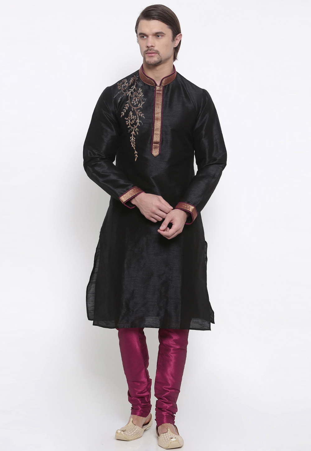 Black Dupion Silk Kurta Pajama 305146