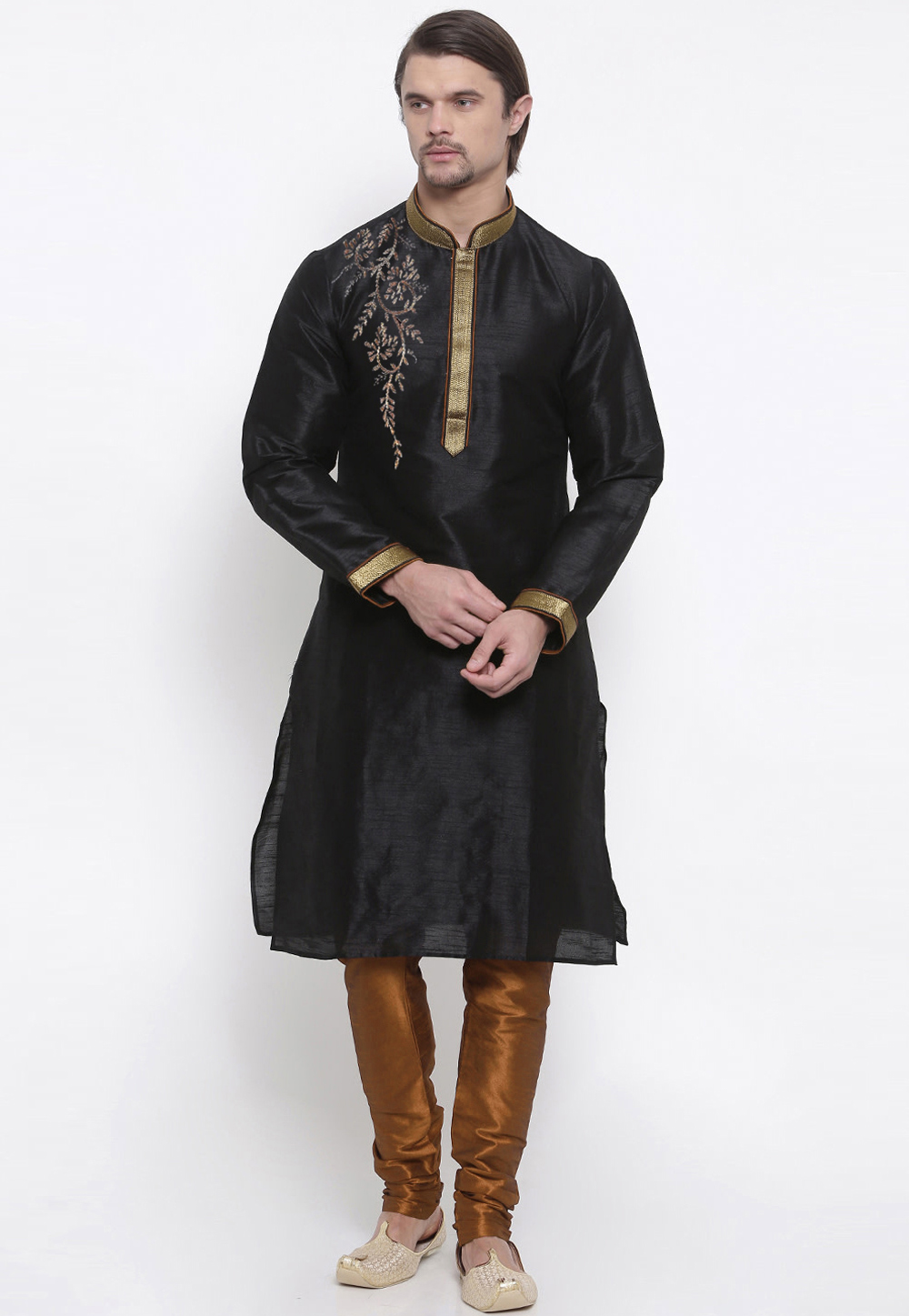 Black Dupion Silk Kurta Pajama 305147