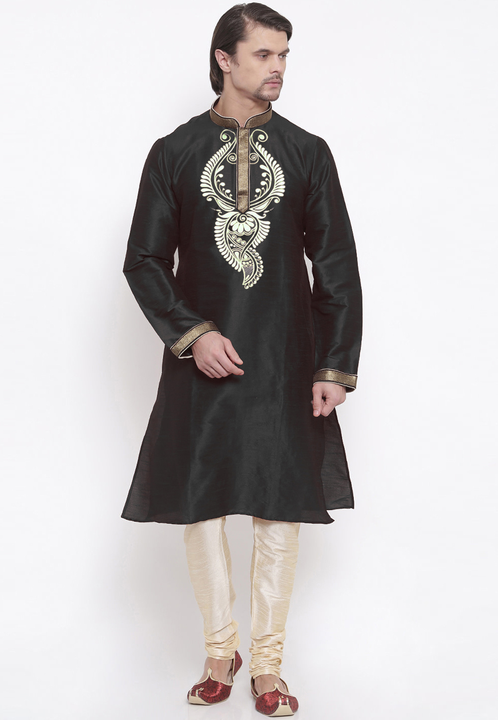 Black Dupion Silk Kurta Pajama 305148