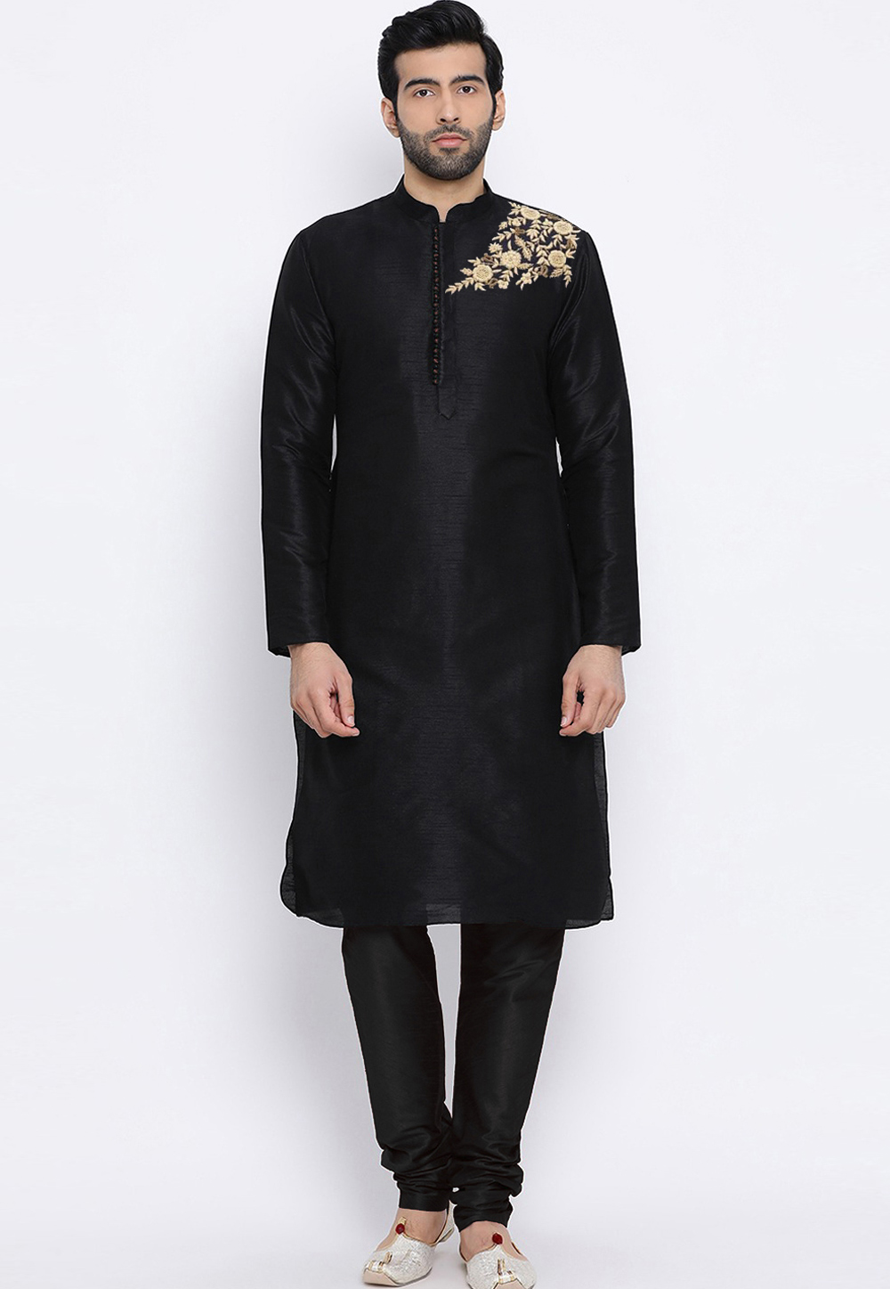 Black Dupion Silk Kurta Pajama 305154