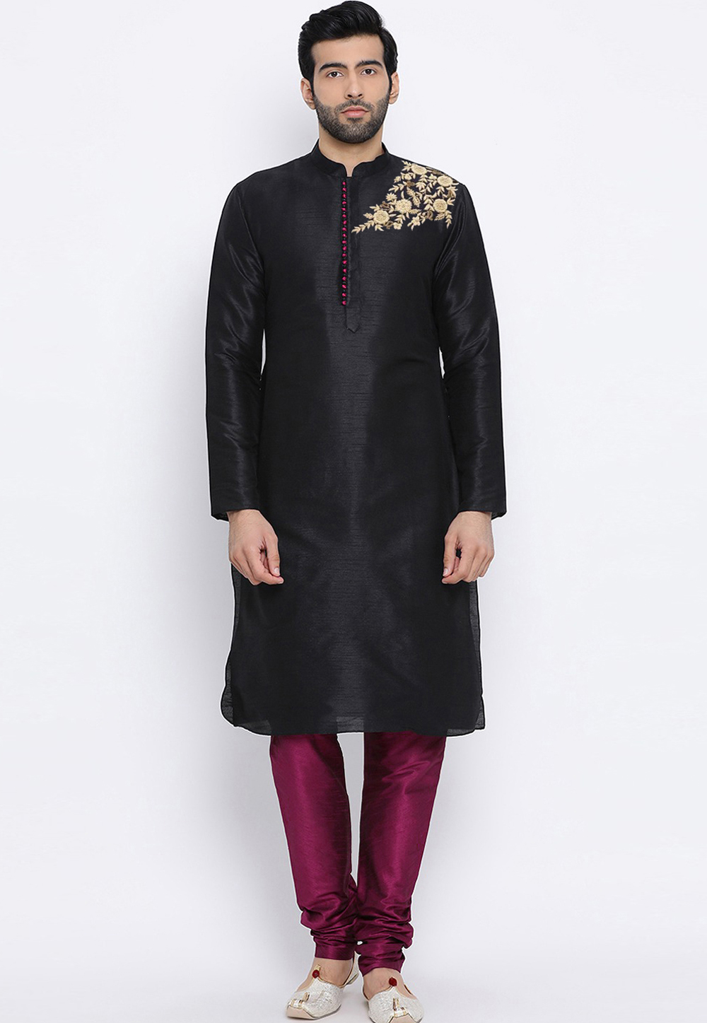 Black Dupion Silk Kurta Pajama 305155