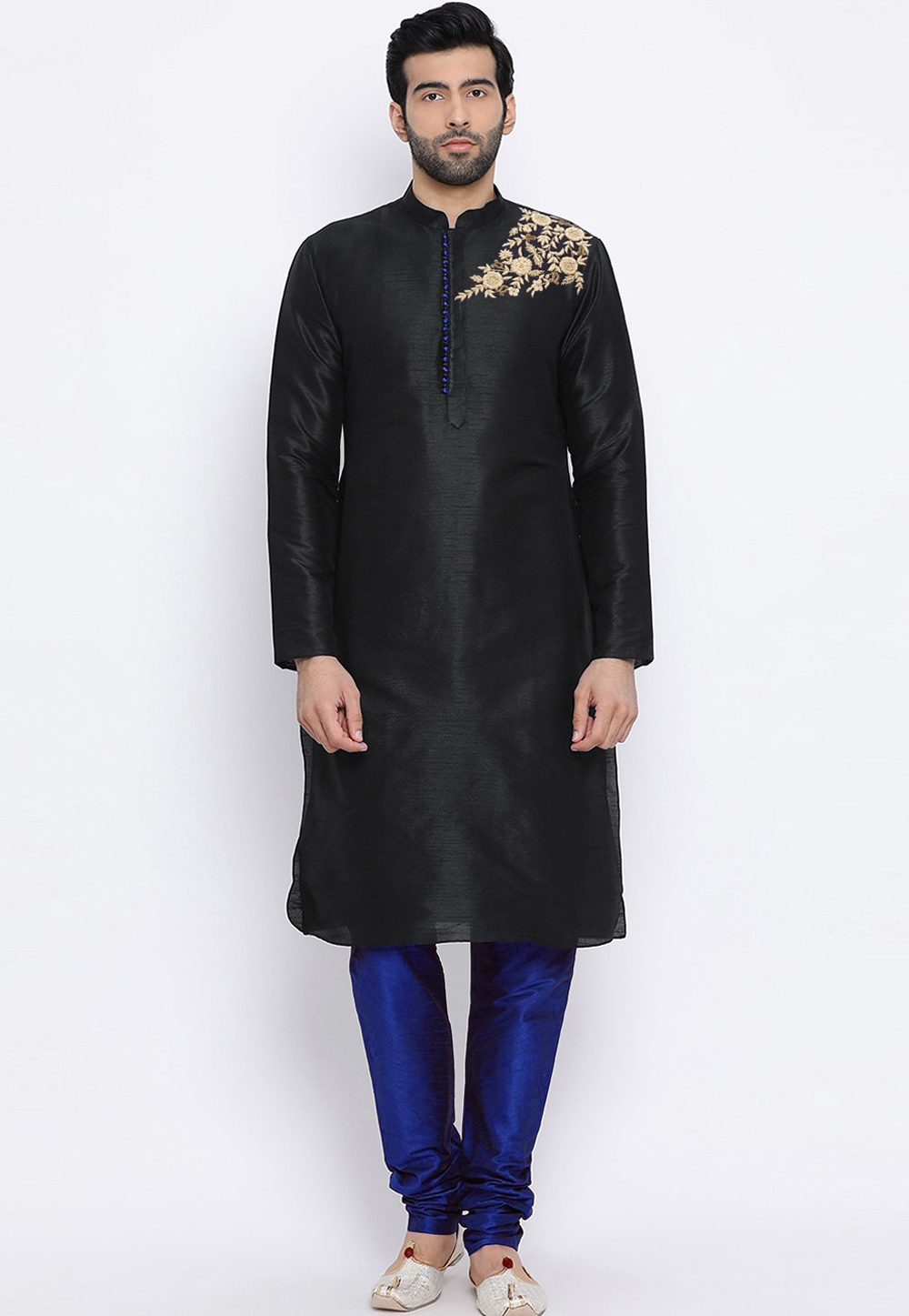 Black Dupion Silk Kurta Pajama 305158