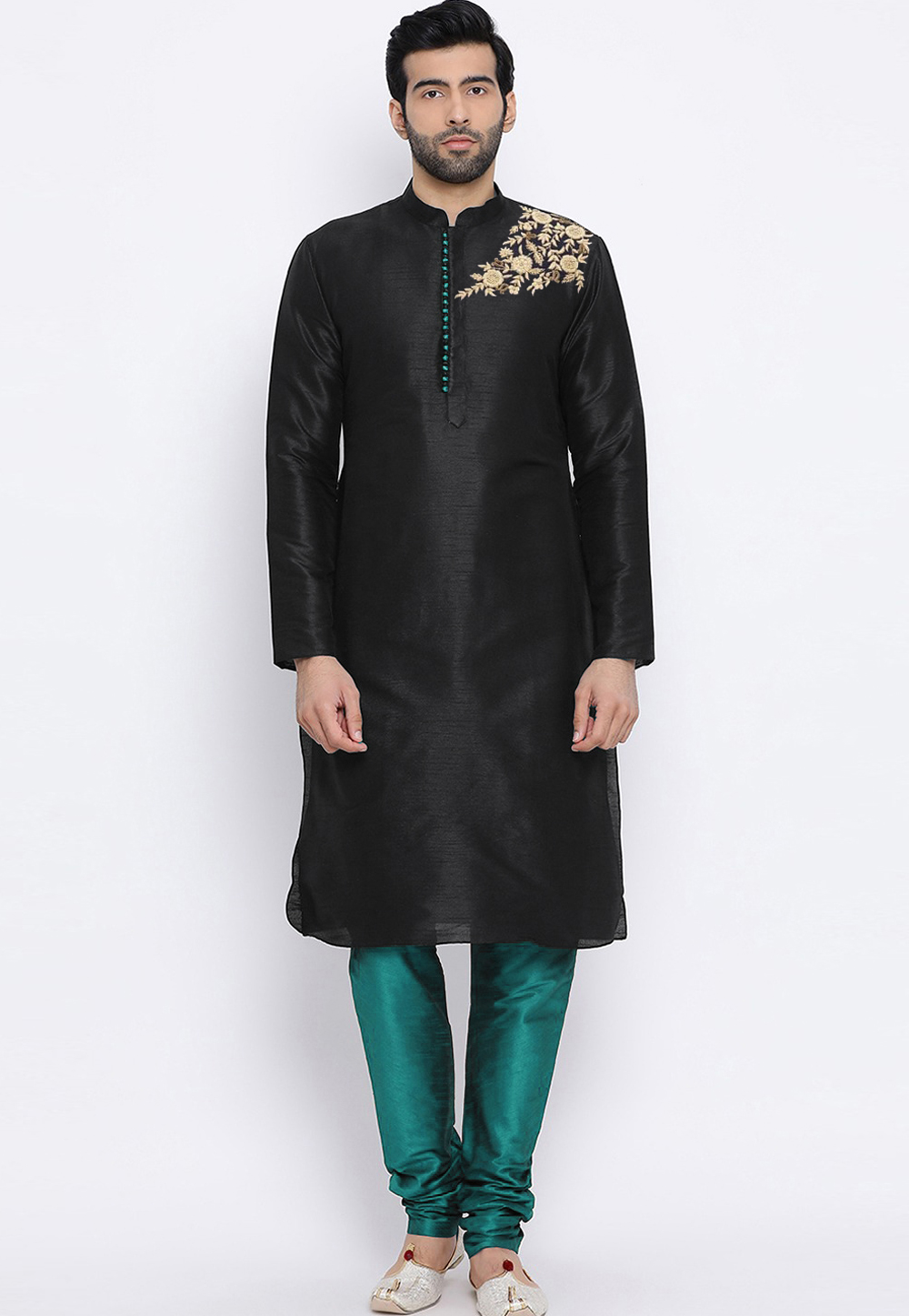 Black Dupion Silk Kurta Pajama 305159