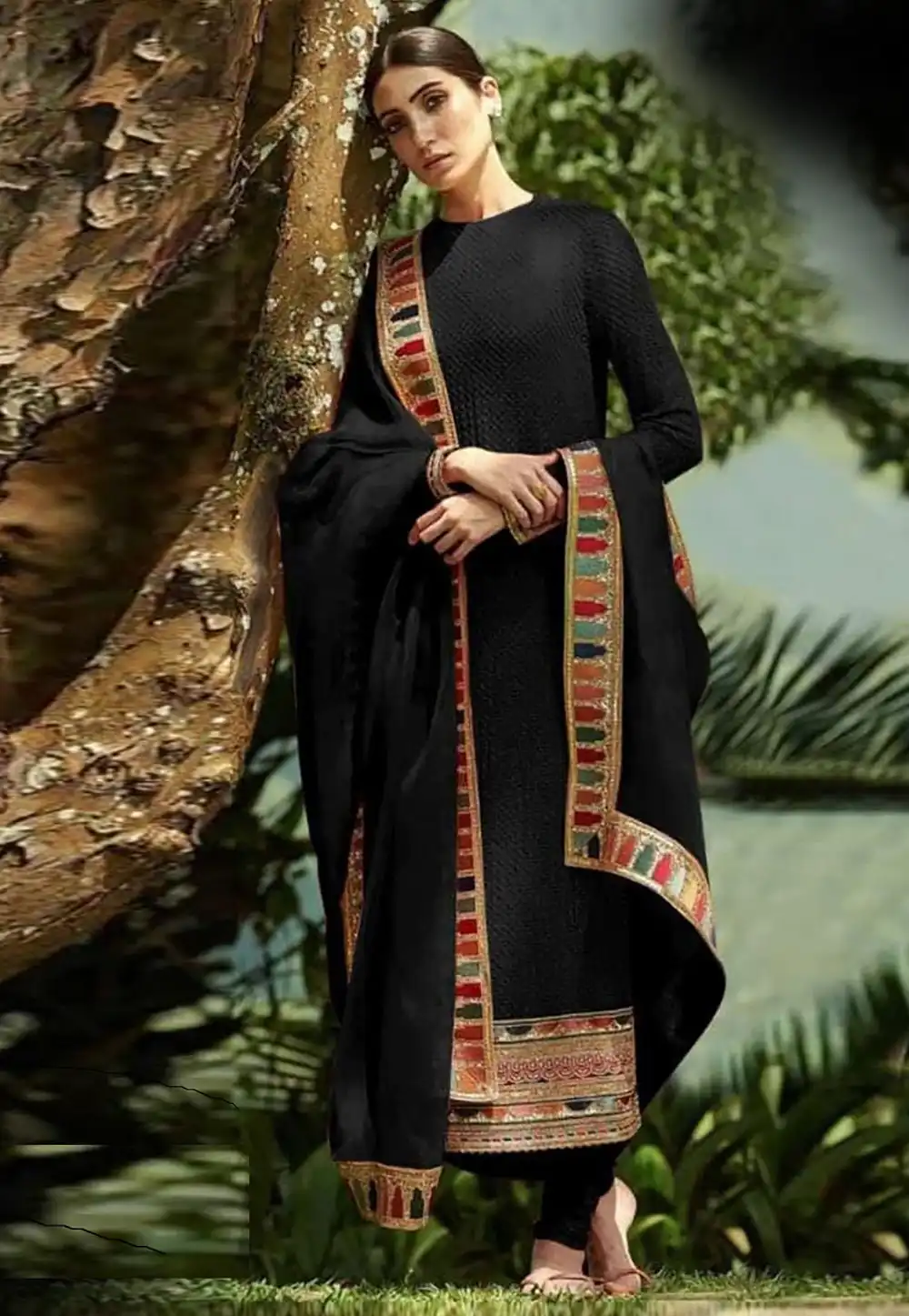 Black Faux Georgette Churidar Suit 292136