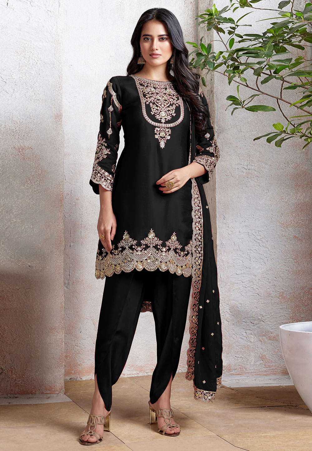 Black Faux Georgette Dhoti Style Suit 311233