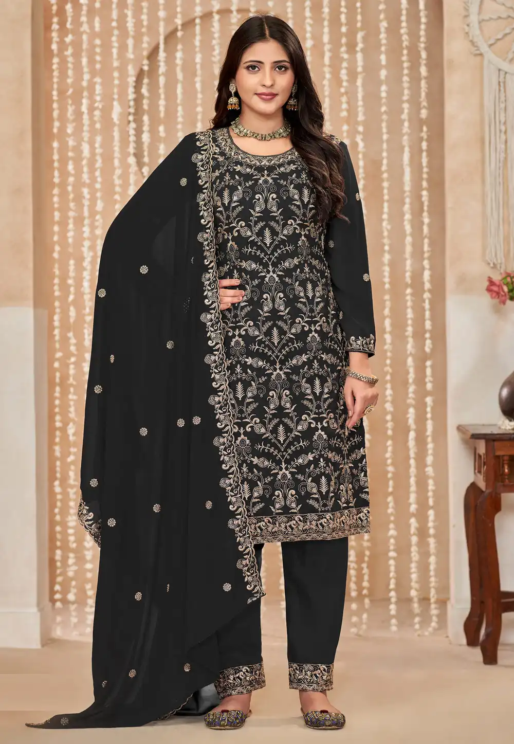 Black Faux Georgette Embroidered Pakistani Suit 292865