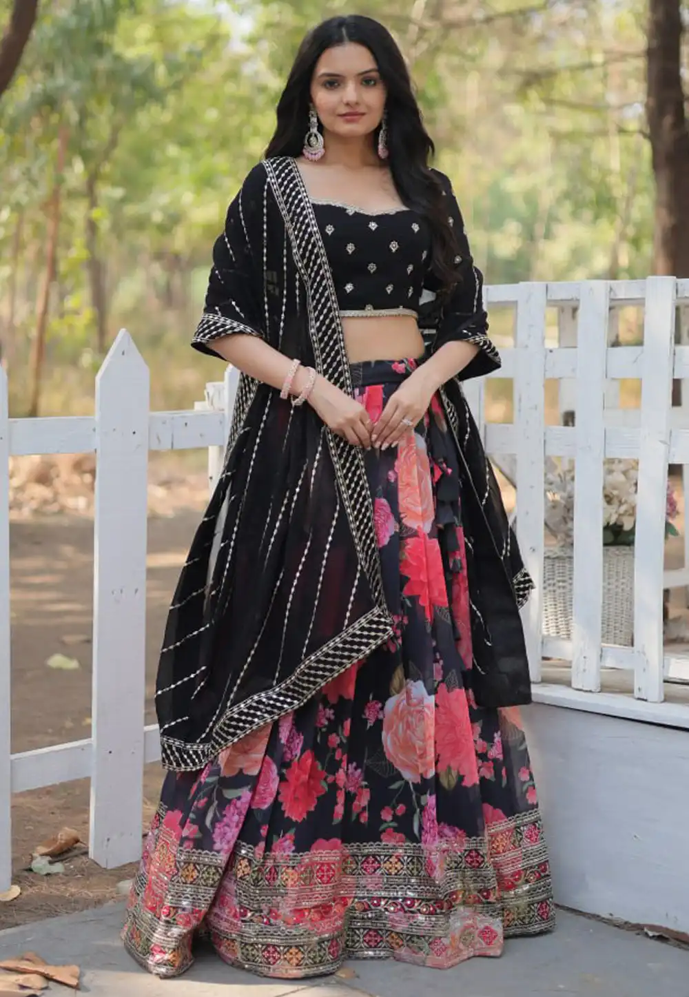 Black Faux Georgette Floral Lehenga choli 291848