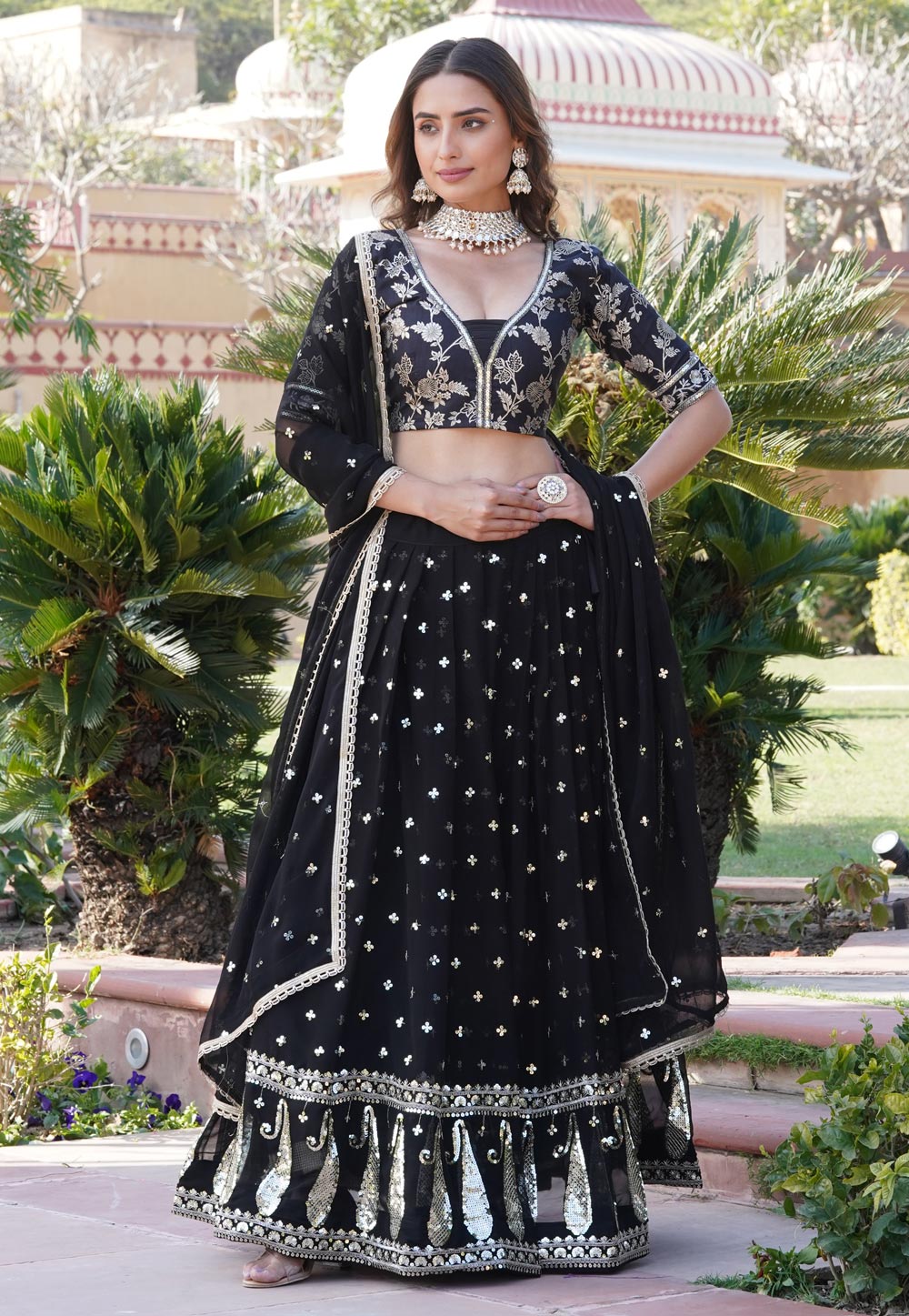 Black Faux Georgette Lehenga Choli 285975