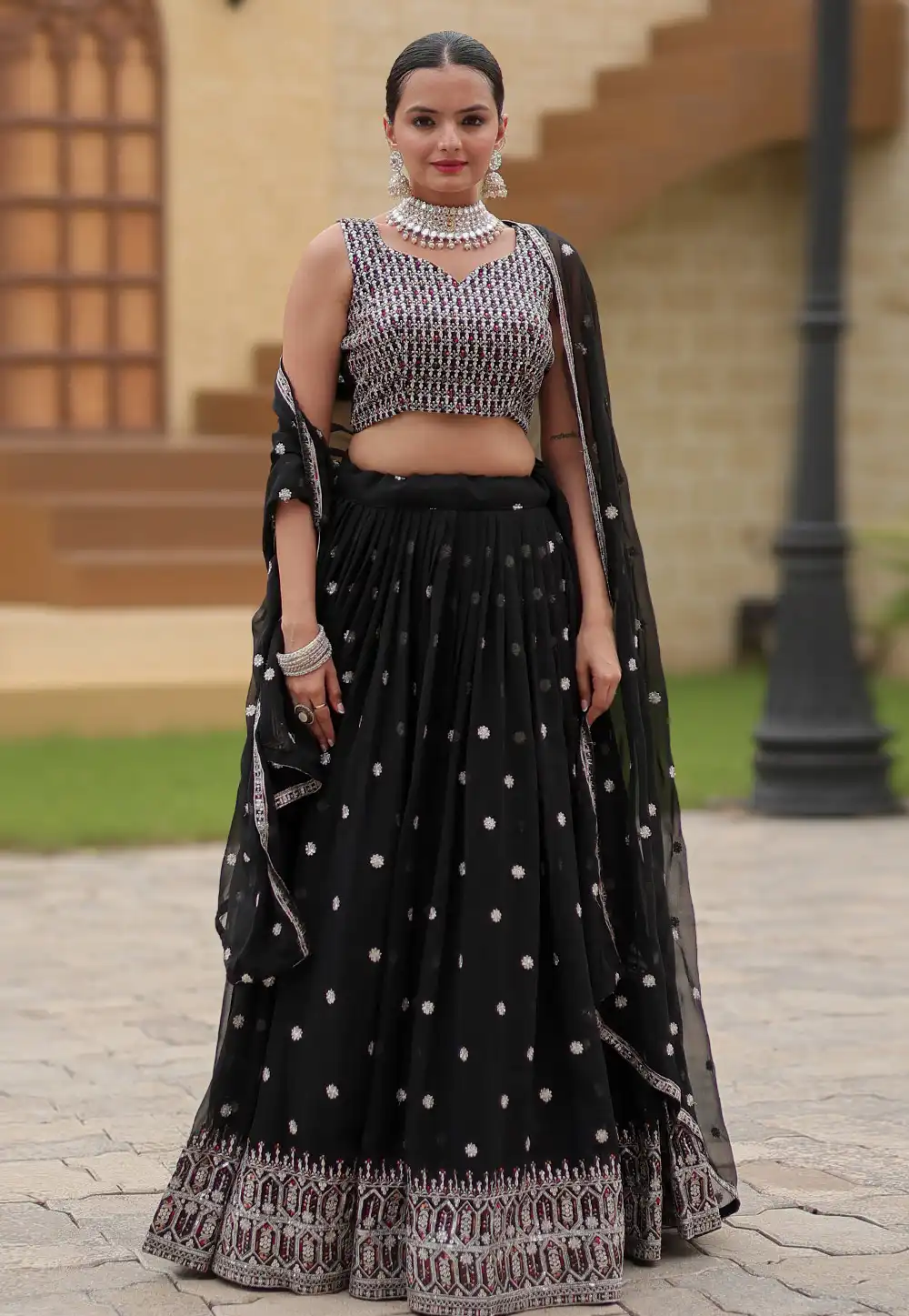 Black Faux Georgette Lehenga Choli 293525