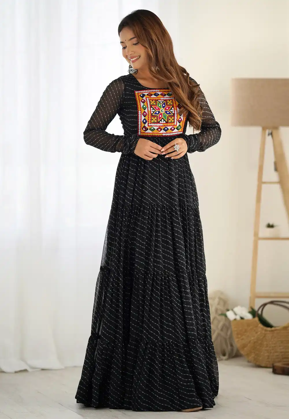 Black Faux Georgette Navratri Wear Gown 293382