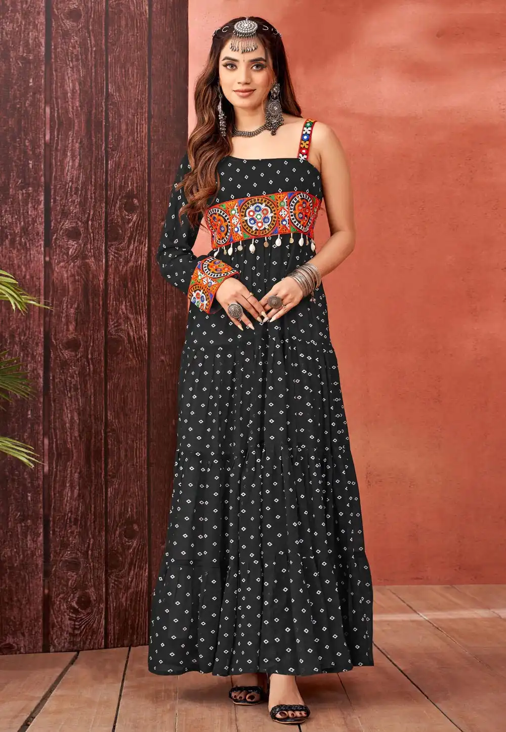 Black Faux Georgette Navratri Wear Gown 293538