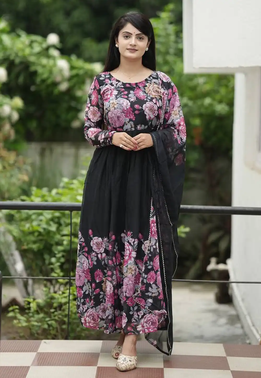 Black Faux Georgette Readymade Anarkali Suit 292062