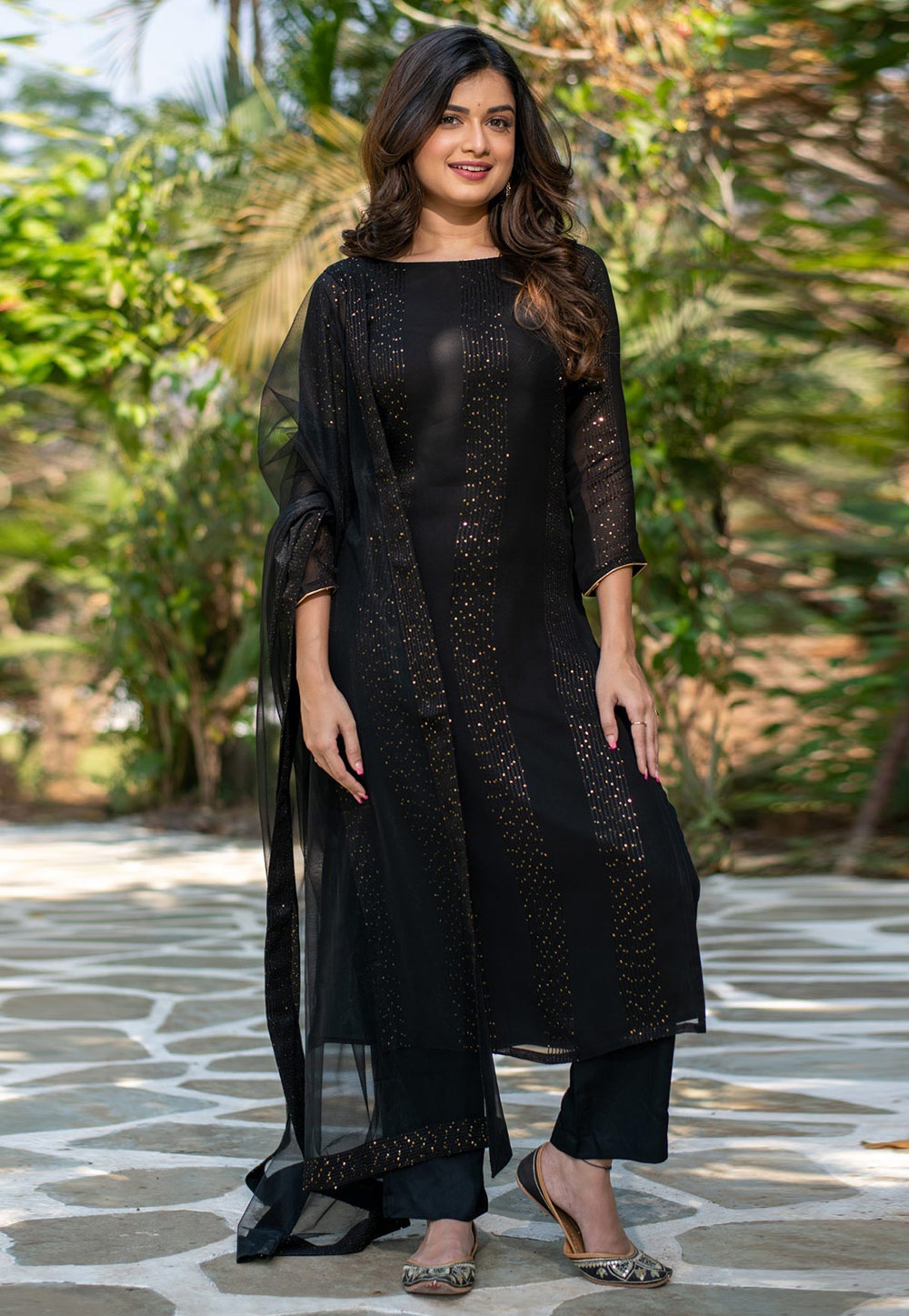 Black Faux Georgette Readymade Pakistani Suit 311139