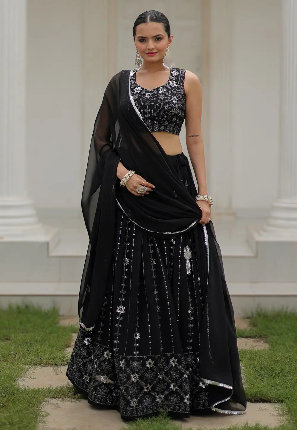 Black Georgette A Line Lehenga Choli 303564