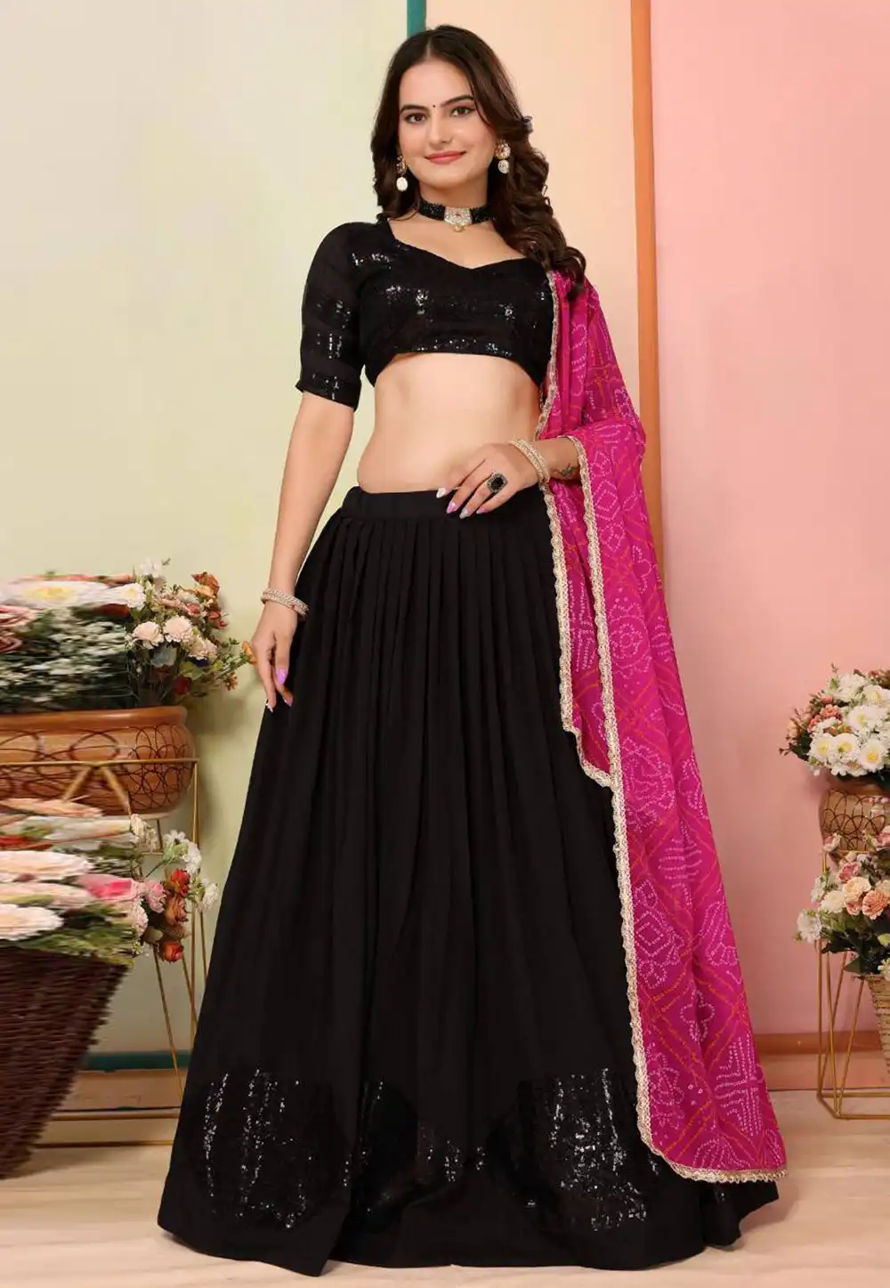 Black Georgette A Line Lehenga Choli 291411