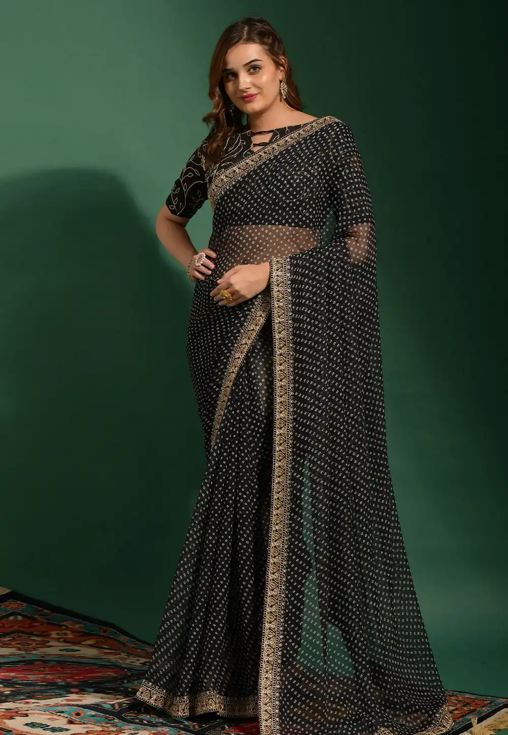 Black Georgette Bandhani Print Saree 291465