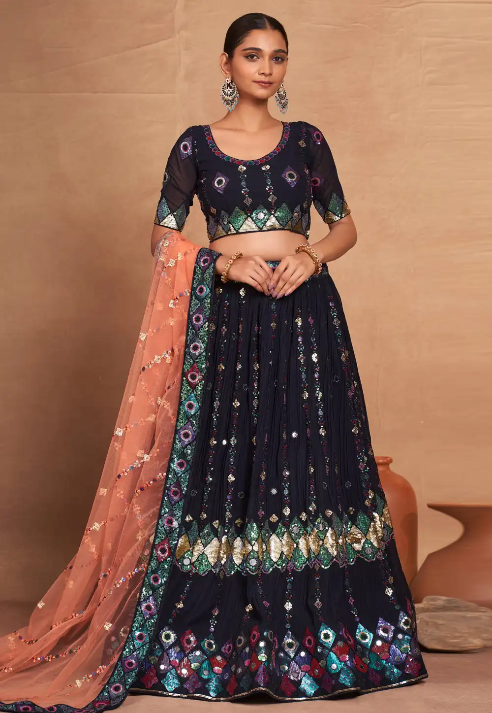 Black Georgette Circular Lehenga Choli 292852