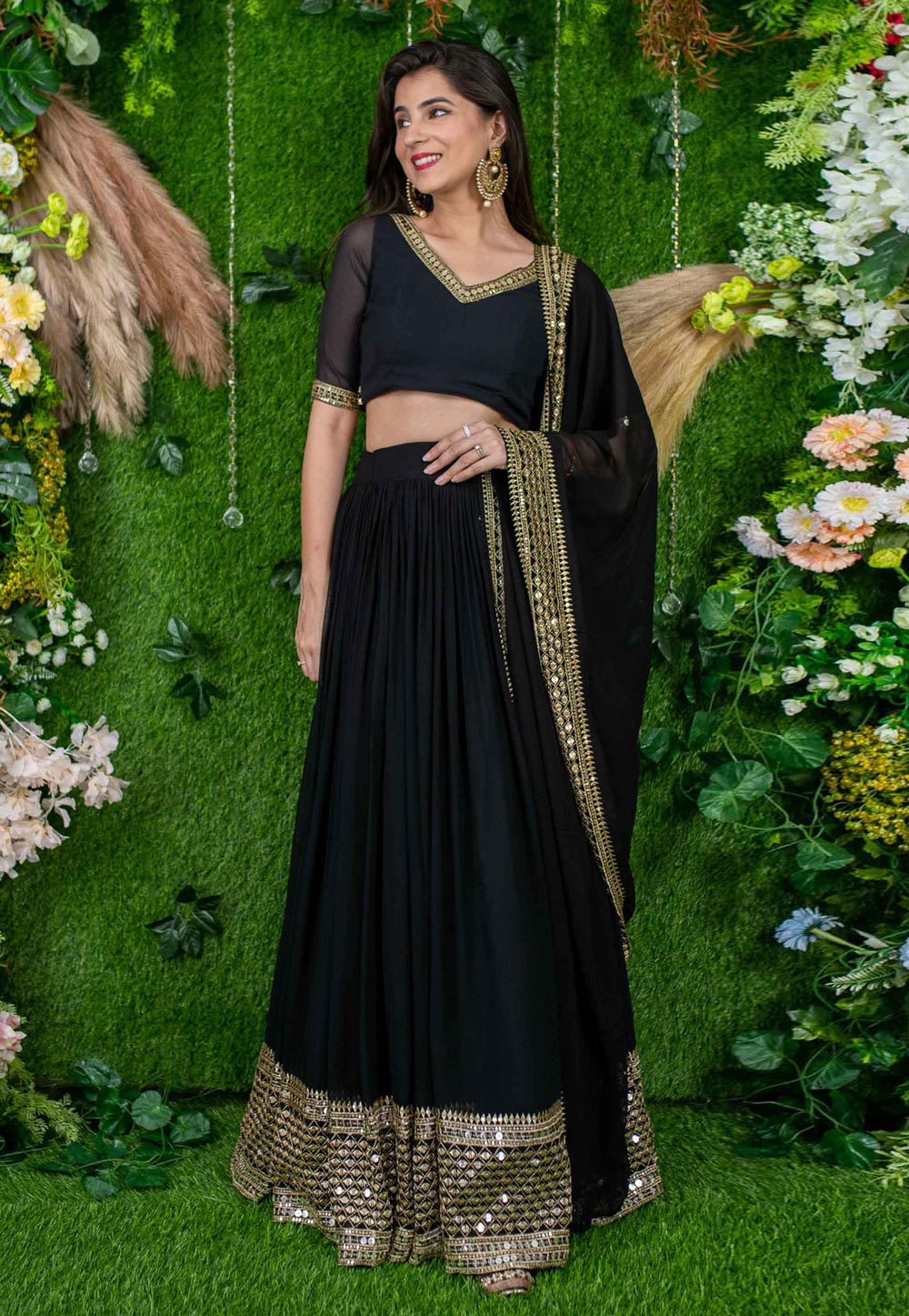 Black Georgette Circular Lehenga Choli 309190