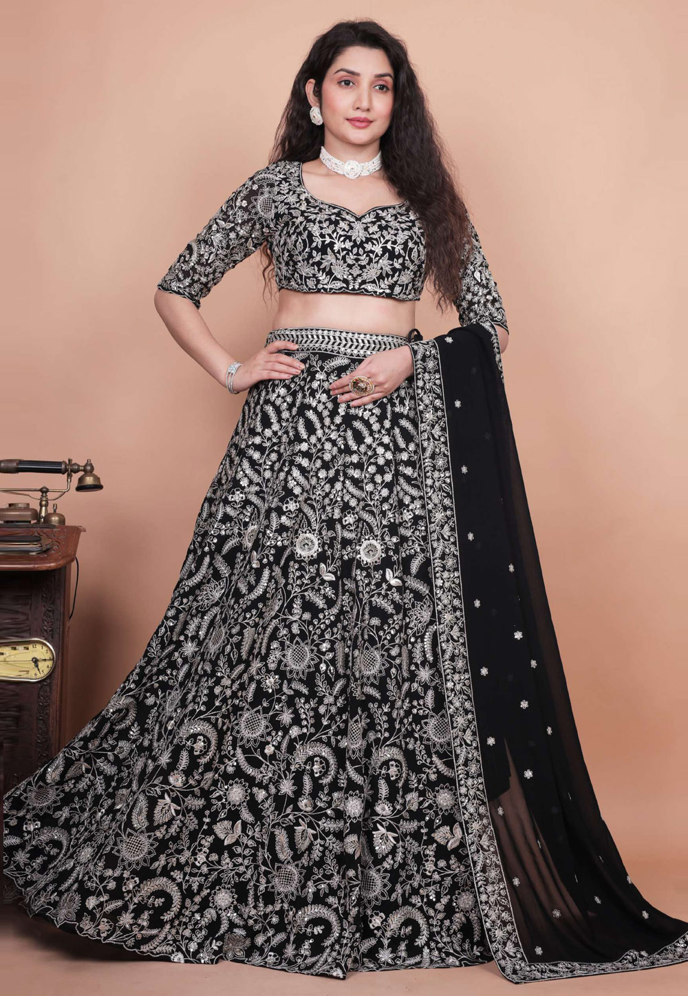Black Georgette Circular Lehenga Choli 310380